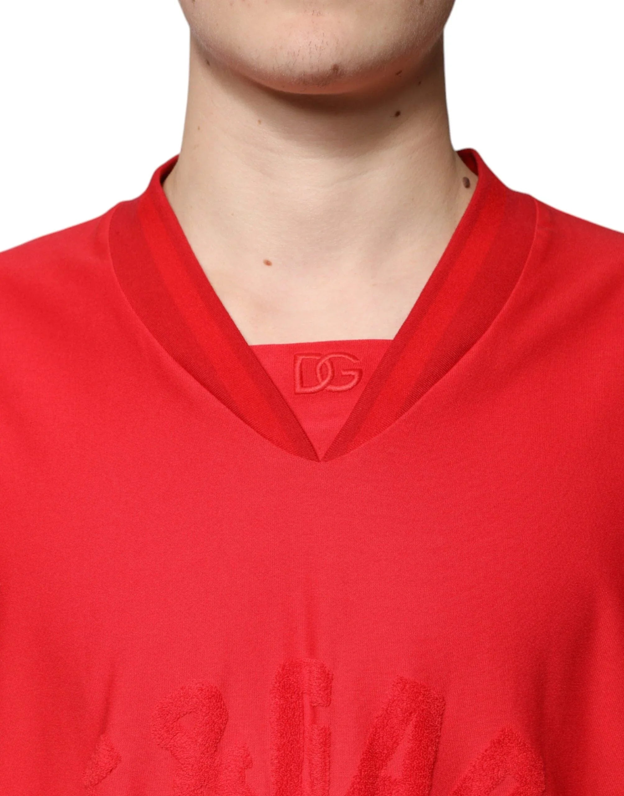 Dolce & Gabbana T-Shirts IT50 | L Dolce & Gabbana Red Cotton V-neck Short Sleeves T-shirt