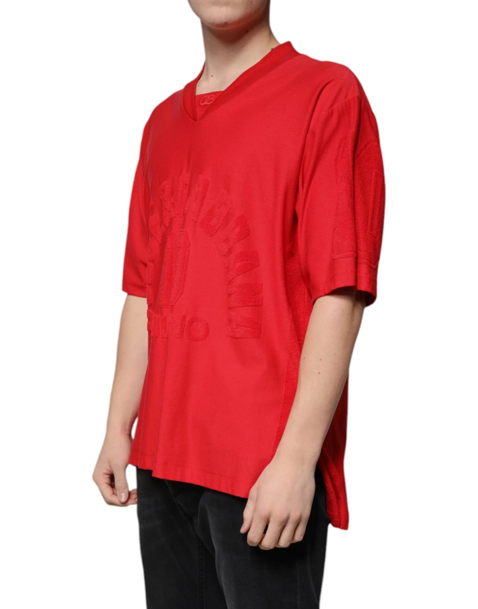 Dolce & Gabbana T-Shirts IT50 | L Dolce & Gabbana Red Cotton V-neck Short Sleeves T-shirt