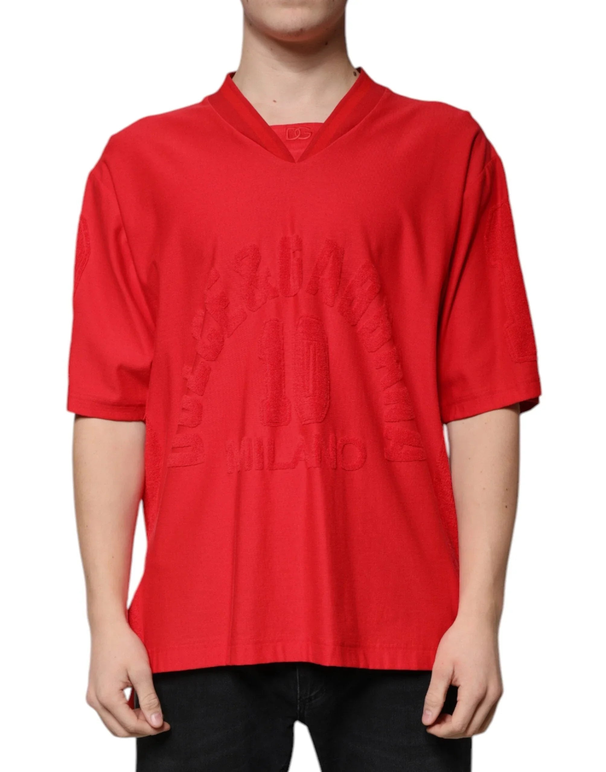 Dolce & Gabbana T-Shirts IT50 | L Dolce & Gabbana Red Cotton V-neck Short Sleeves T-shirt