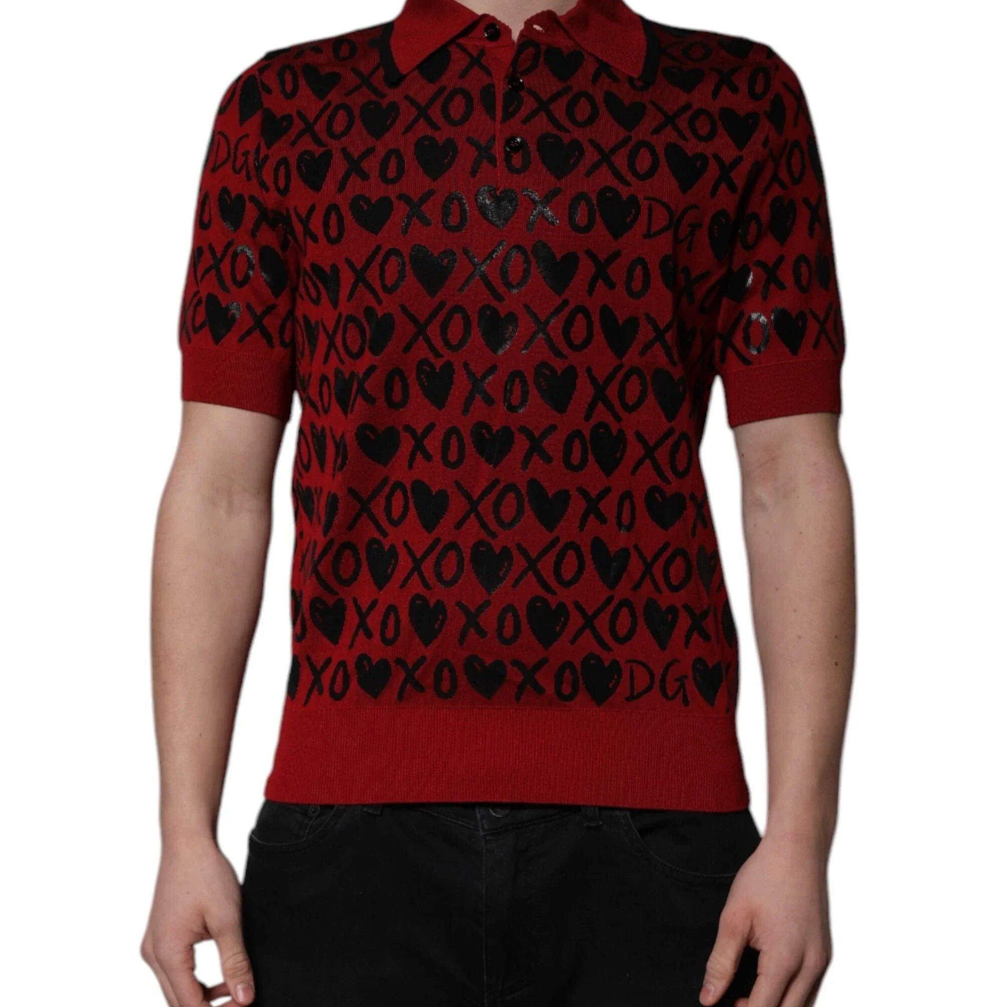 Dolce & Gabbana Premium Polos Dolce & Gabbana Red Cotton XOXO Collared Polo T-shirt