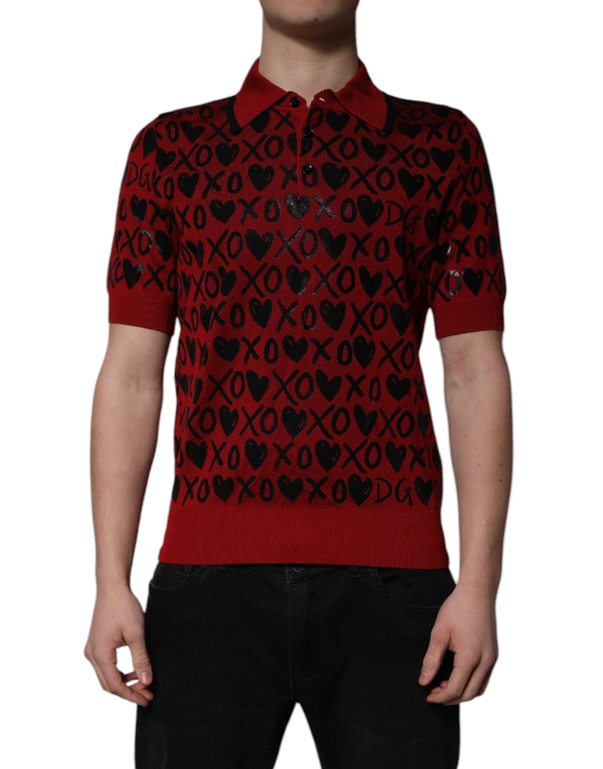 Dolce & Gabbana Premium Polos Dolce & Gabbana Red Cotton XOXO Collared Polo T-shirt
