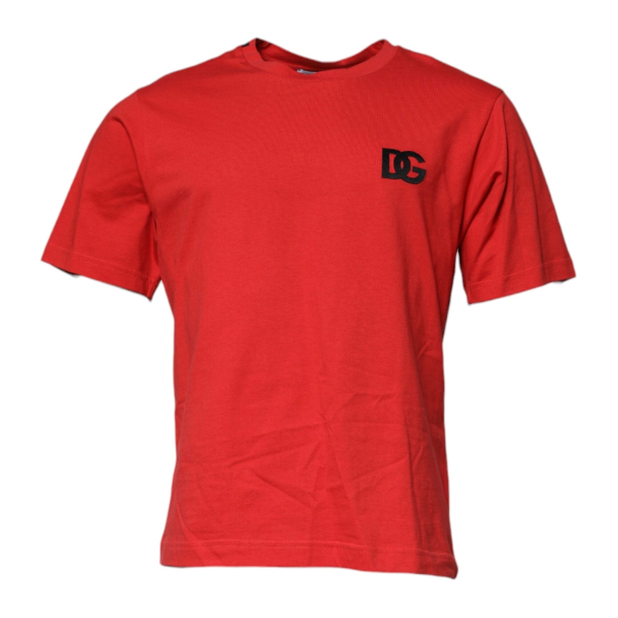 Dolce & Gabbana T-Shirts IT46 | S Dolce & Gabbana Red DG Logo Patch Cotton Crew Neck T-shirt