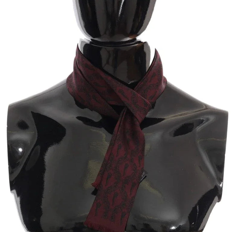 Dolce & Gabbana Scarves Dolce & Gabbana Silk Bordeaux Crown Chili Print Mens Scarf