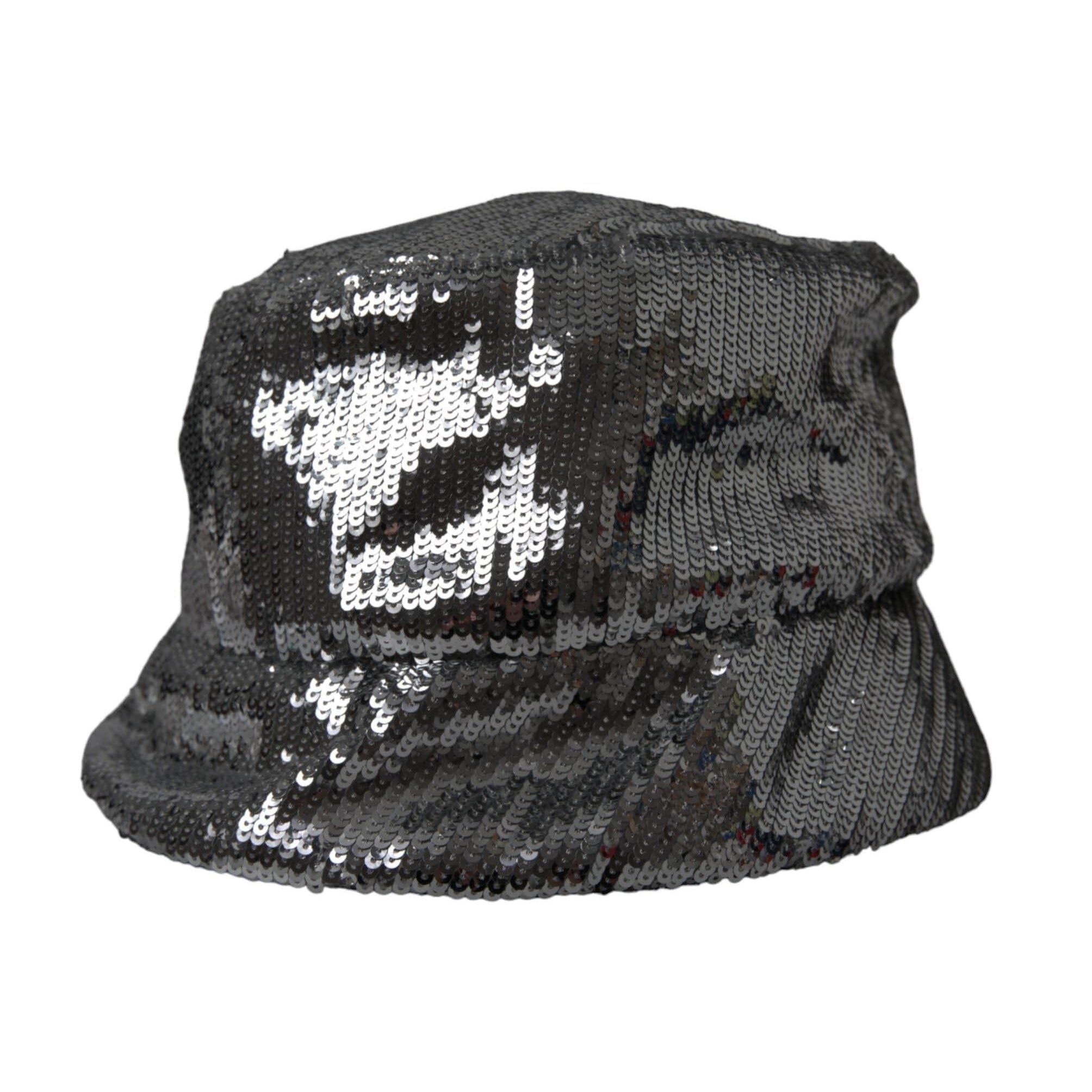 Dolce & Gabbana Bucket Hats 60 cm|XL Dolce & Gabbana Silver Sequined Nylon Bucket Hat Men