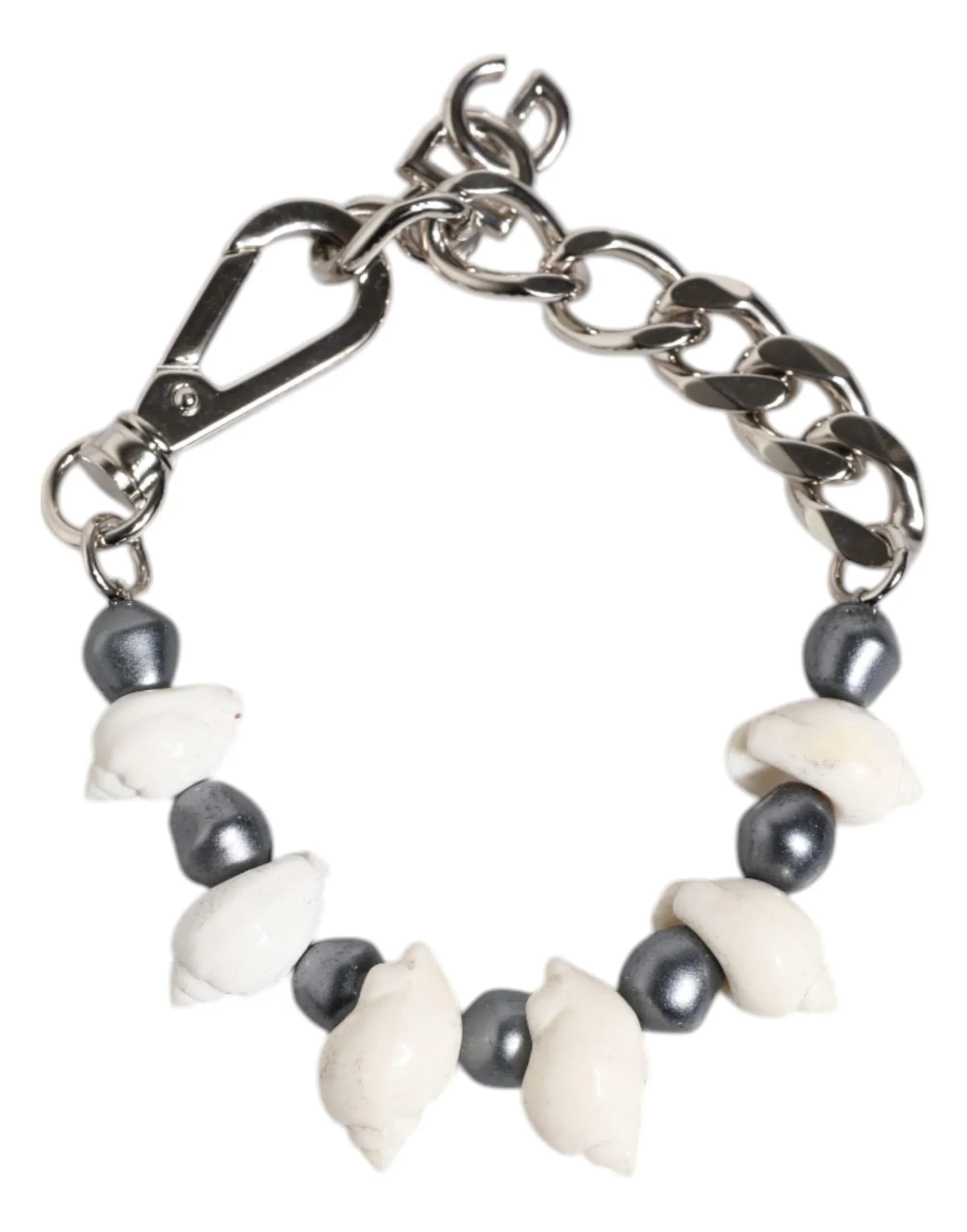 Dolce & Gabbana Dolce & Gabbana Silver Tone Brass Beaded Shell DG Logo Pendant Bracelet