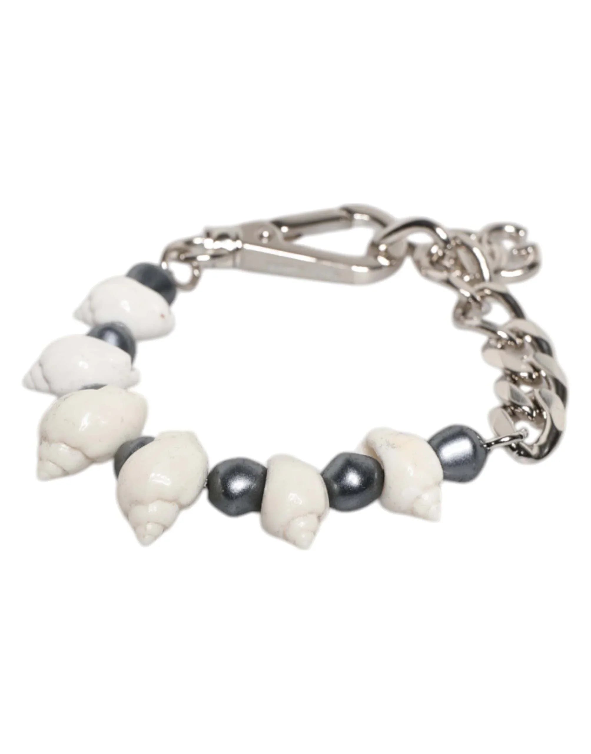 Dolce & Gabbana Dolce & Gabbana Silver Tone Brass Beaded Shell DG Logo Pendant Bracelet
