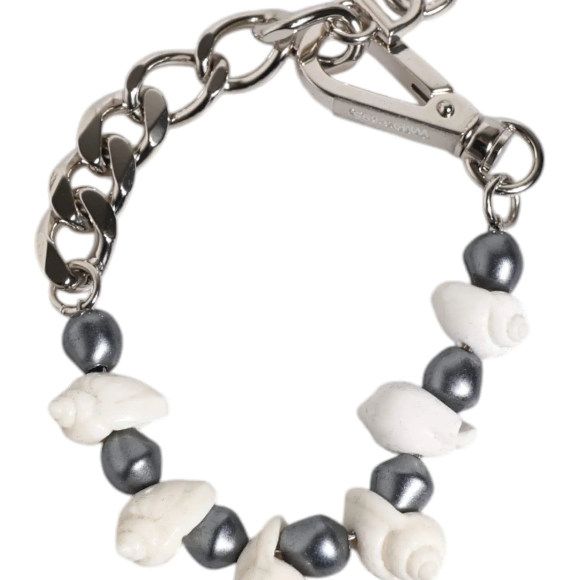 Dolce & Gabbana Dolce & Gabbana Silver Tone Brass Beaded Shell DG Logo Pendant Bracelet