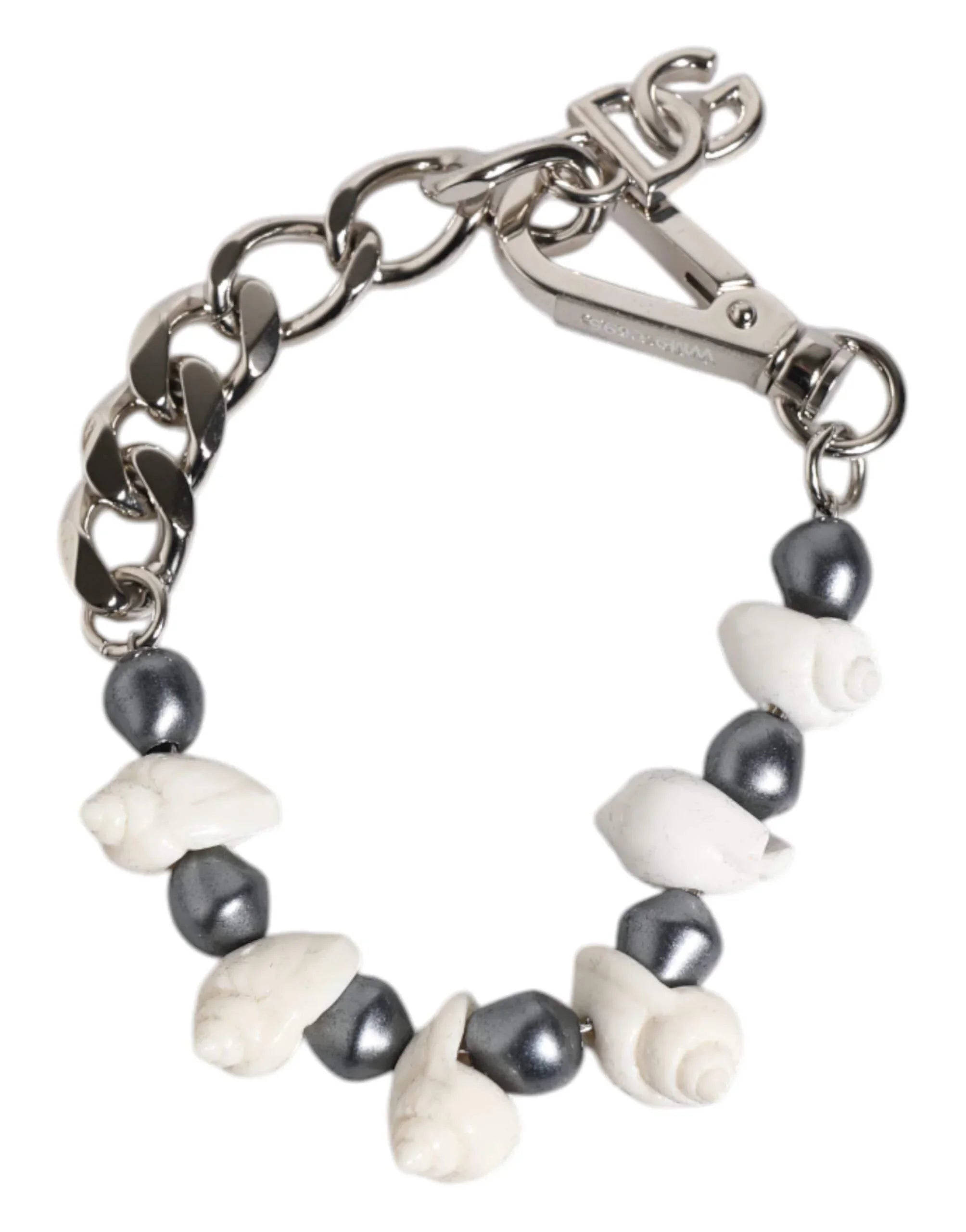 Dolce & Gabbana Dolce & Gabbana Silver Tone Brass Beaded Shell DG Logo Pendant Bracelet