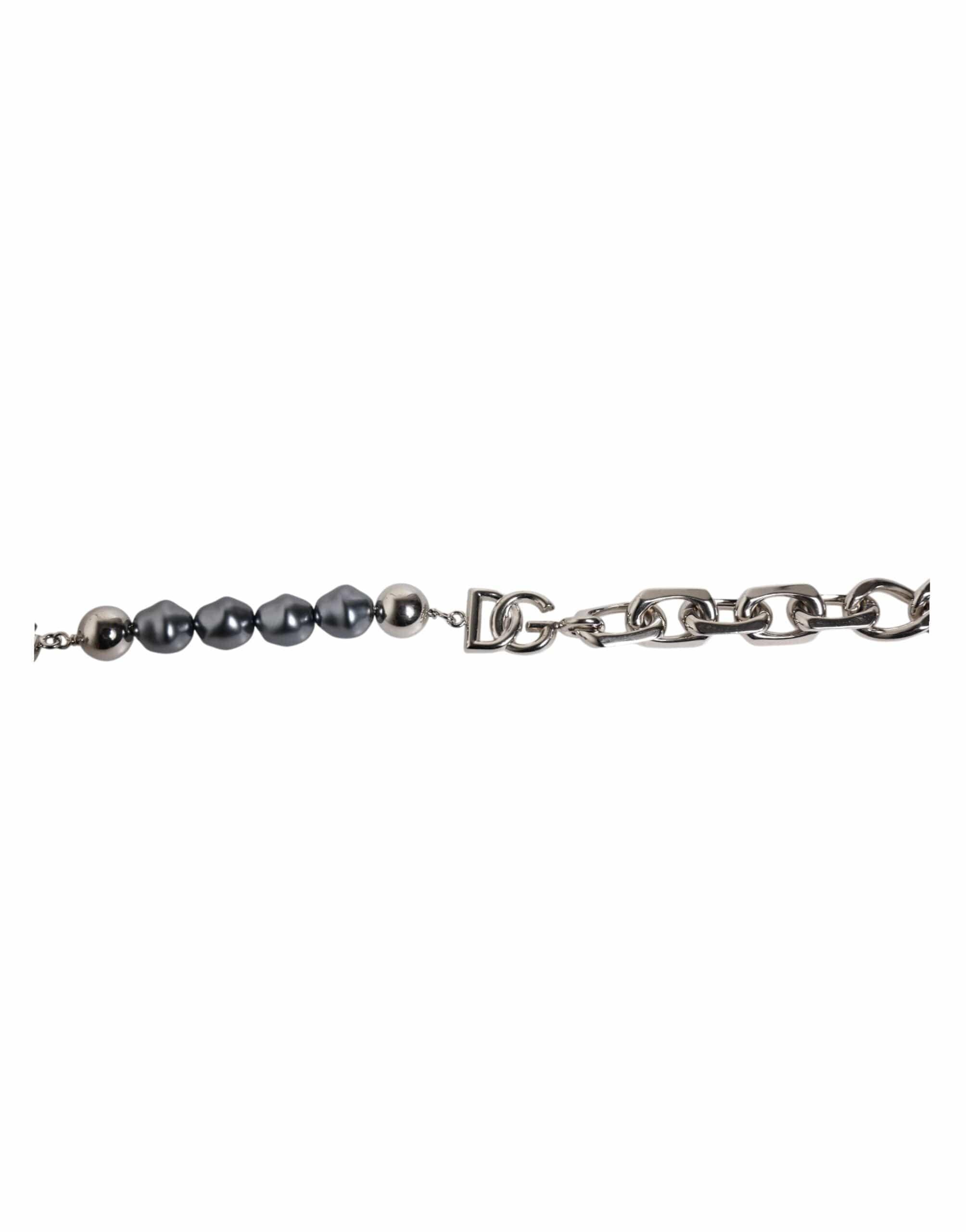 Dolce & Gabbana Dolce & Gabbana Silver Tone Chain Lobster Clasp Logo Gray Pearls Bracelet