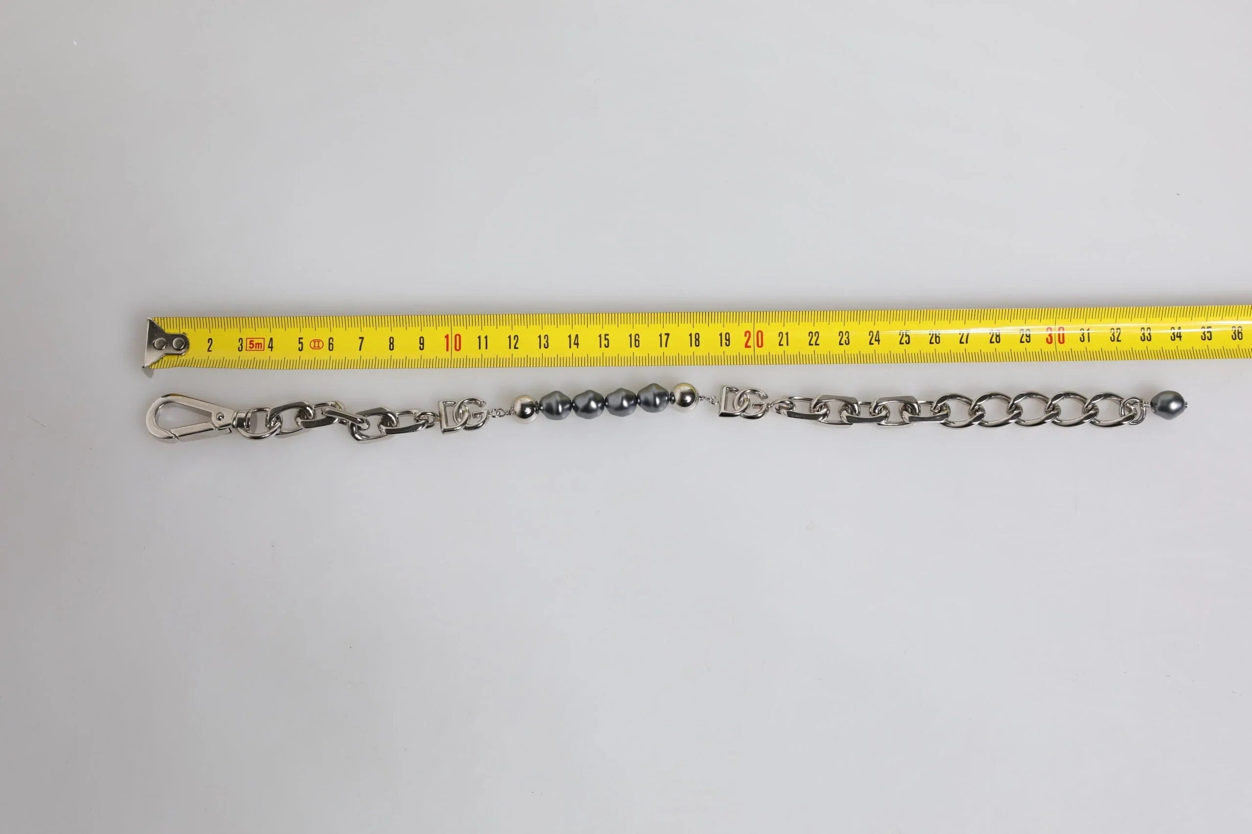 Dolce & Gabbana Dolce & Gabbana Silver Tone Chain Lobster Clasp Logo Gray Pearls Bracelet
