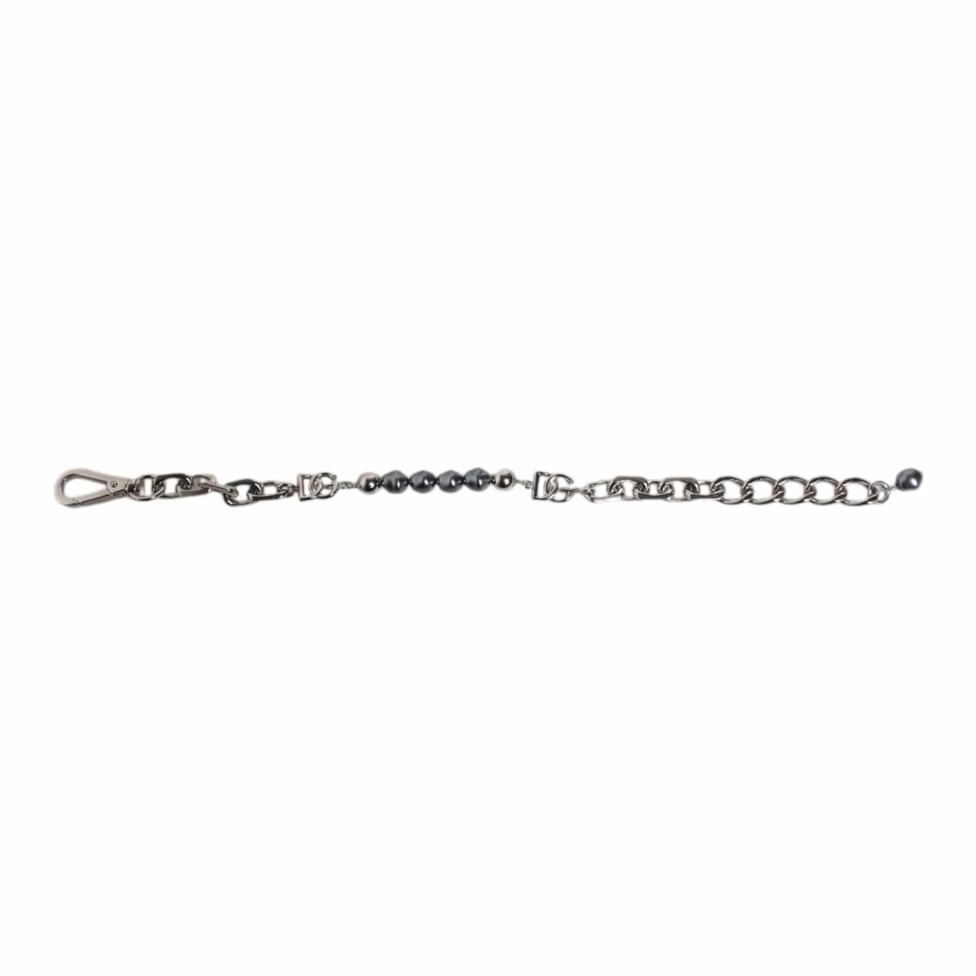 Dolce & Gabbana Dolce & Gabbana Silver Tone Chain Lobster Clasp Logo Gray Pearls Bracelet