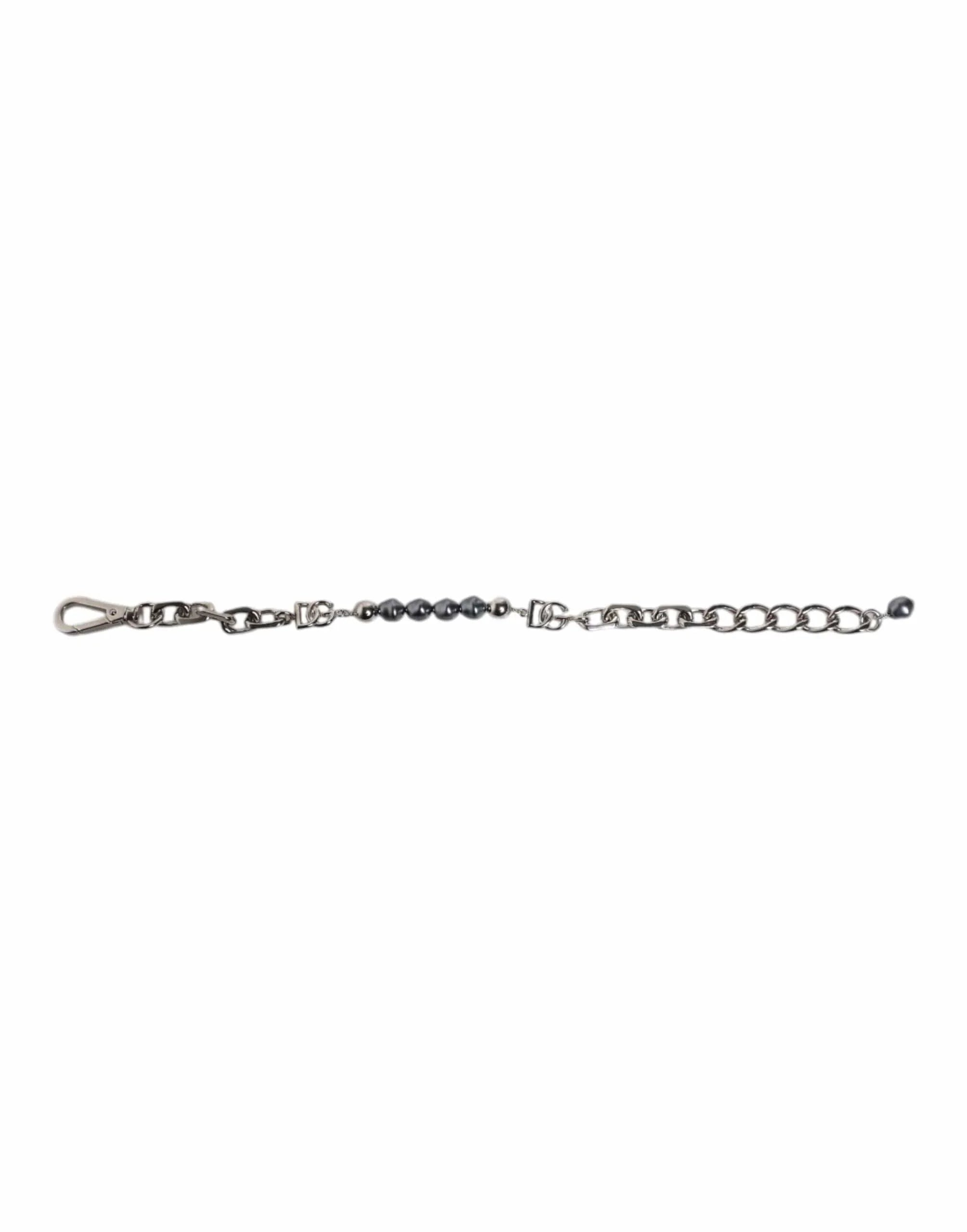 Dolce & Gabbana Dolce & Gabbana Silver Tone Chain Lobster Clasp Logo Gray Pearls Bracelet