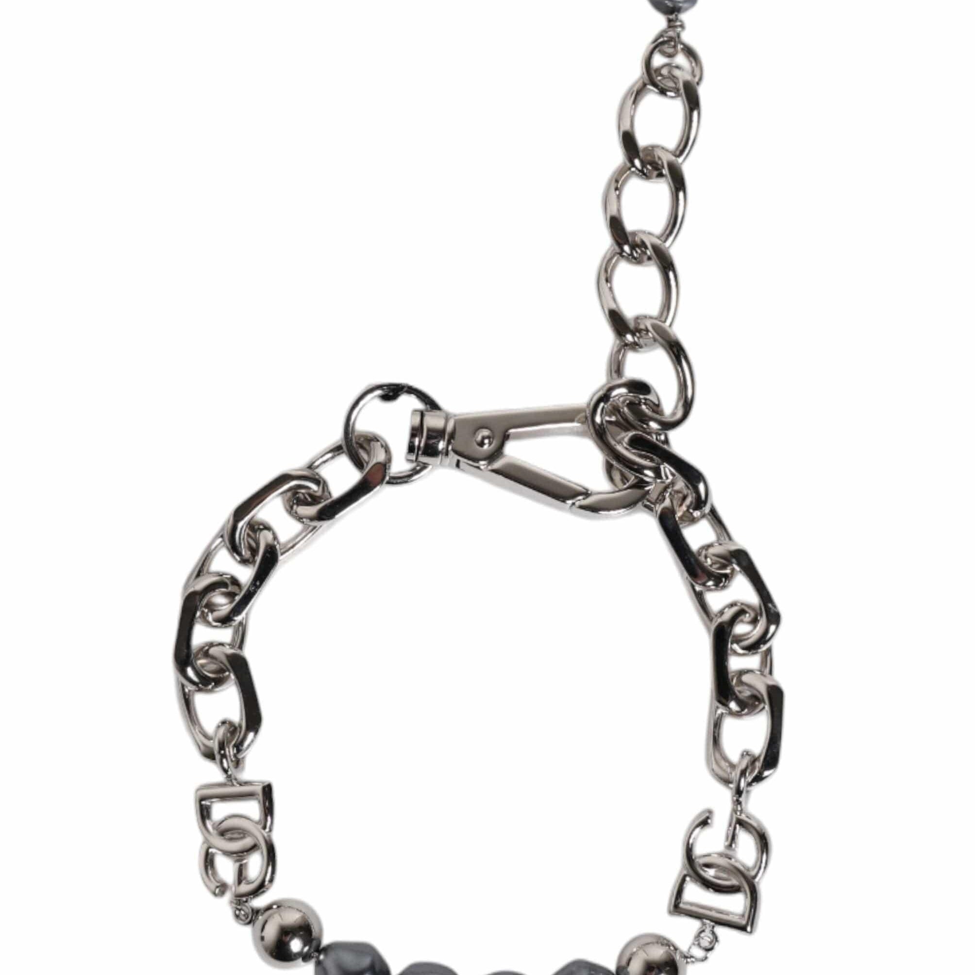 Dolce & Gabbana Dolce & Gabbana Silver Tone Chain Lobster Clasp Logo Gray Pearls Bracelet