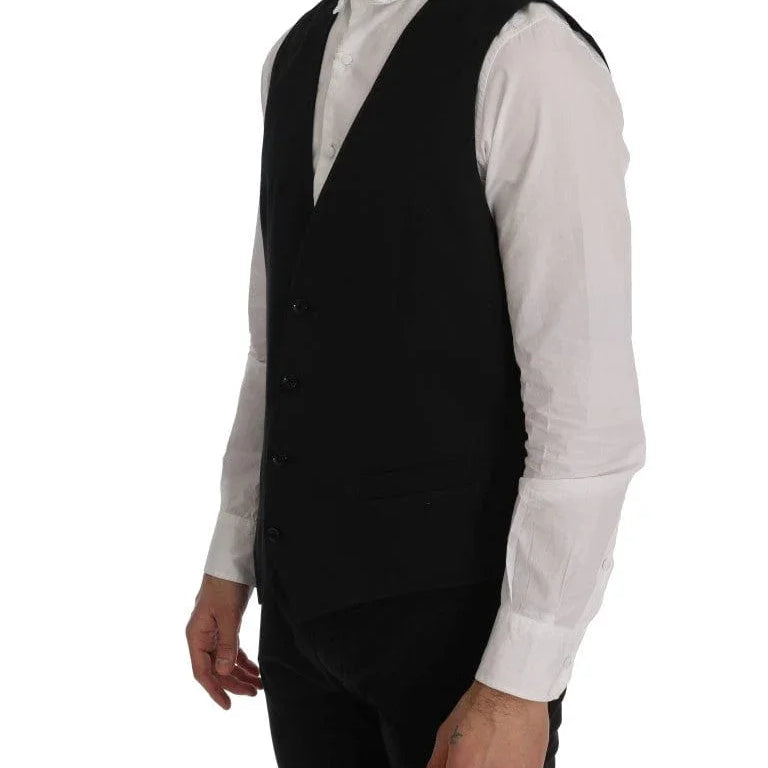 Dolce & Gabbana Formal Vests IT52 | XL Dolce & Gabbana Sleek Black Single-Breasted Waistcoat