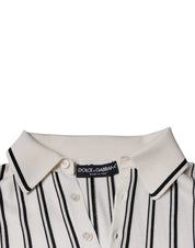Dolce & Gabbana Premium Polos IT44 | XS Dolce & Gabbana White Black Stripe Polo Short Sleeve T-shirt