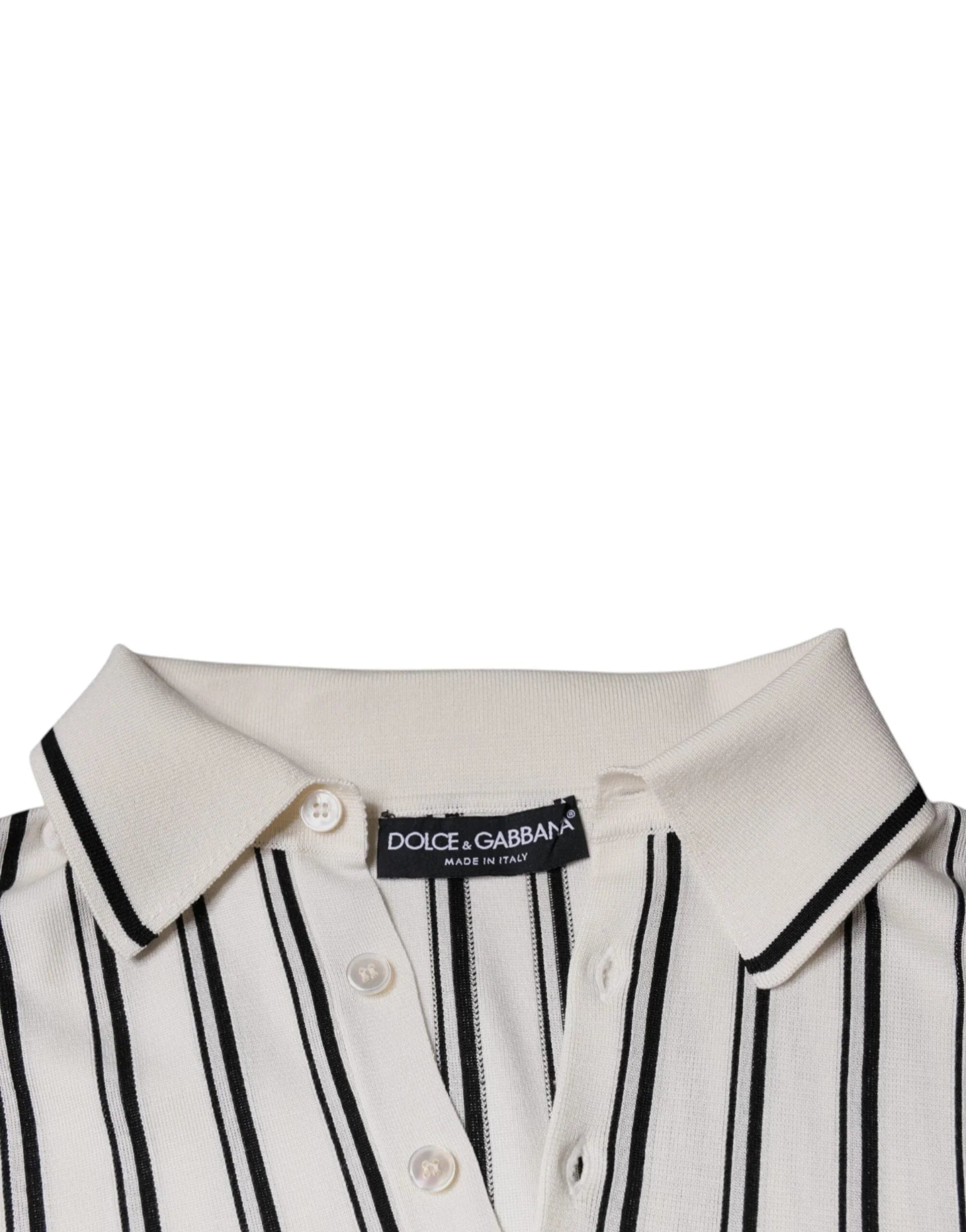 Dolce & Gabbana Premium Polos IT44 | XS Dolce & Gabbana White Black Stripe Polo Short Sleeve T-shirt