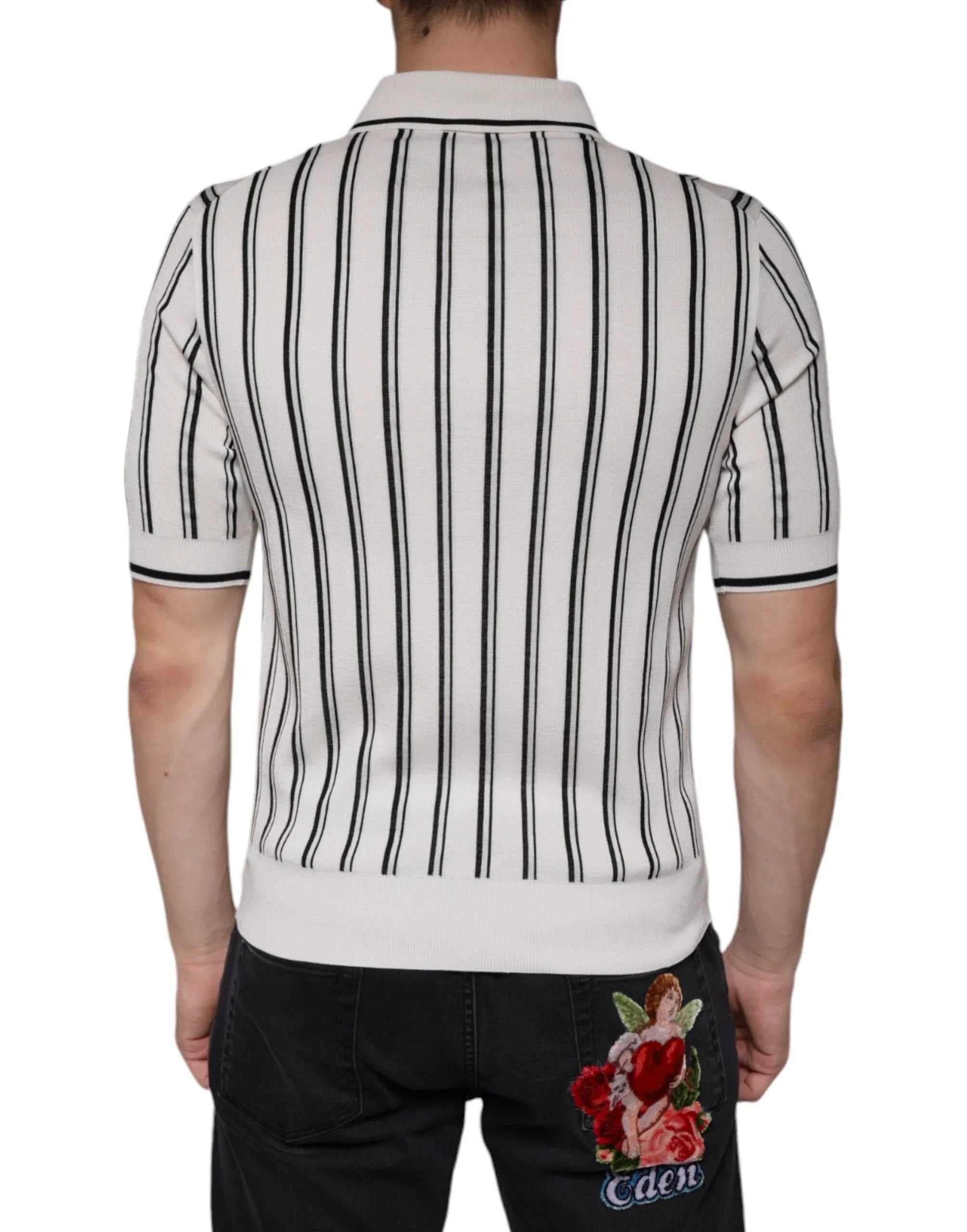 Dolce & Gabbana Premium Polos IT44 | XS Dolce & Gabbana White Black Stripe Polo Short Sleeve T-shirt