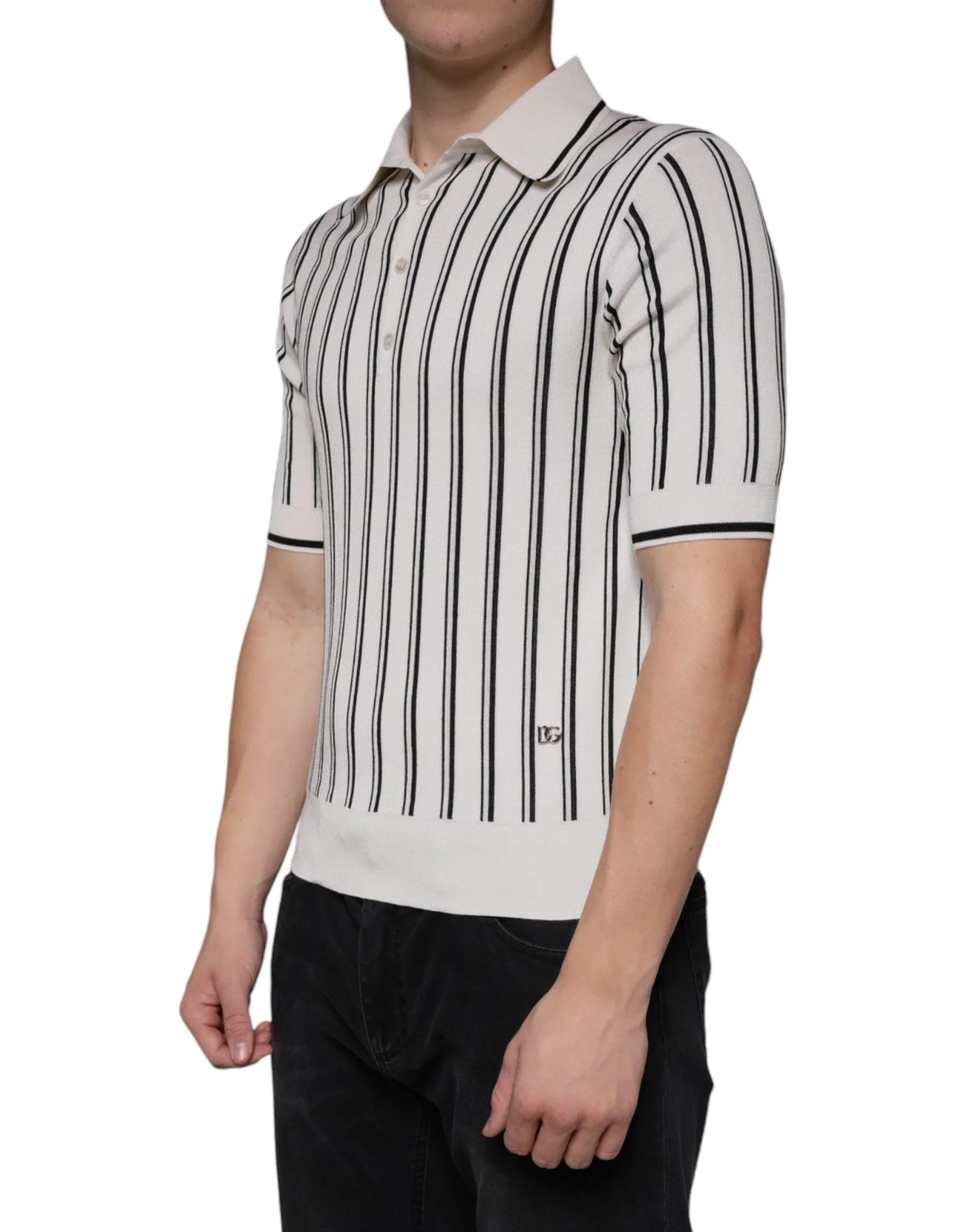 Dolce & Gabbana Premium Polos IT44 | XS Dolce & Gabbana White Black Stripe Polo Short Sleeve T-shirt