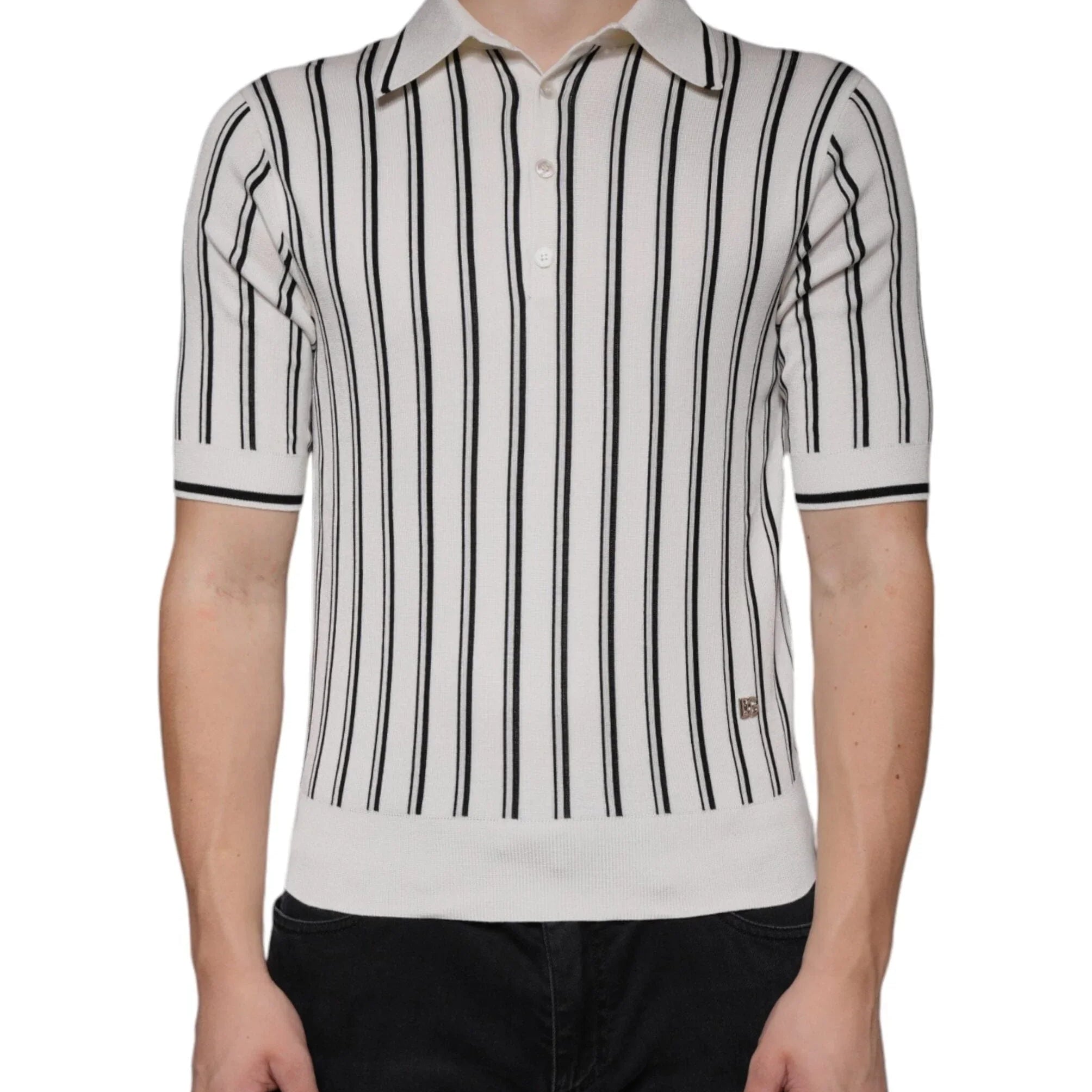 Dolce & Gabbana Premium Polos IT44 | XS Dolce & Gabbana White Black Stripe Polo Short Sleeve T-shirt