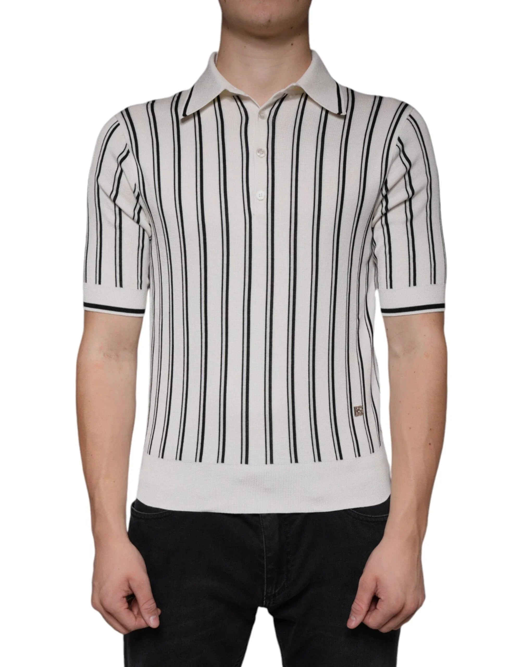 Dolce & Gabbana Premium Polos IT44 | XS Dolce & Gabbana White Black Stripe Polo Short Sleeve T-shirt