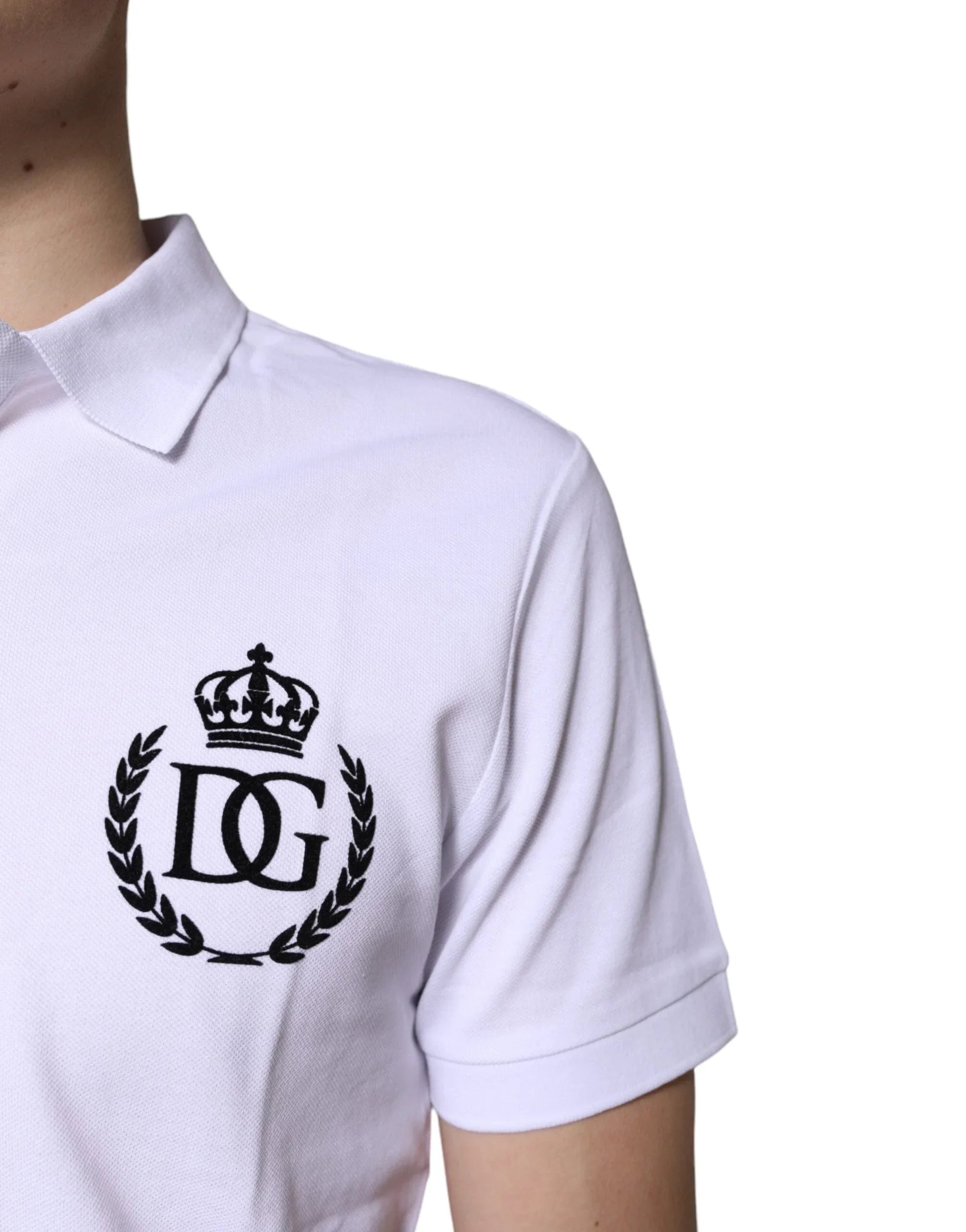 Dolce & Gabbana Premium Polos IT44 | XS Dolce & Gabbana White Cotton Crown Collared Men Polo T-shirt