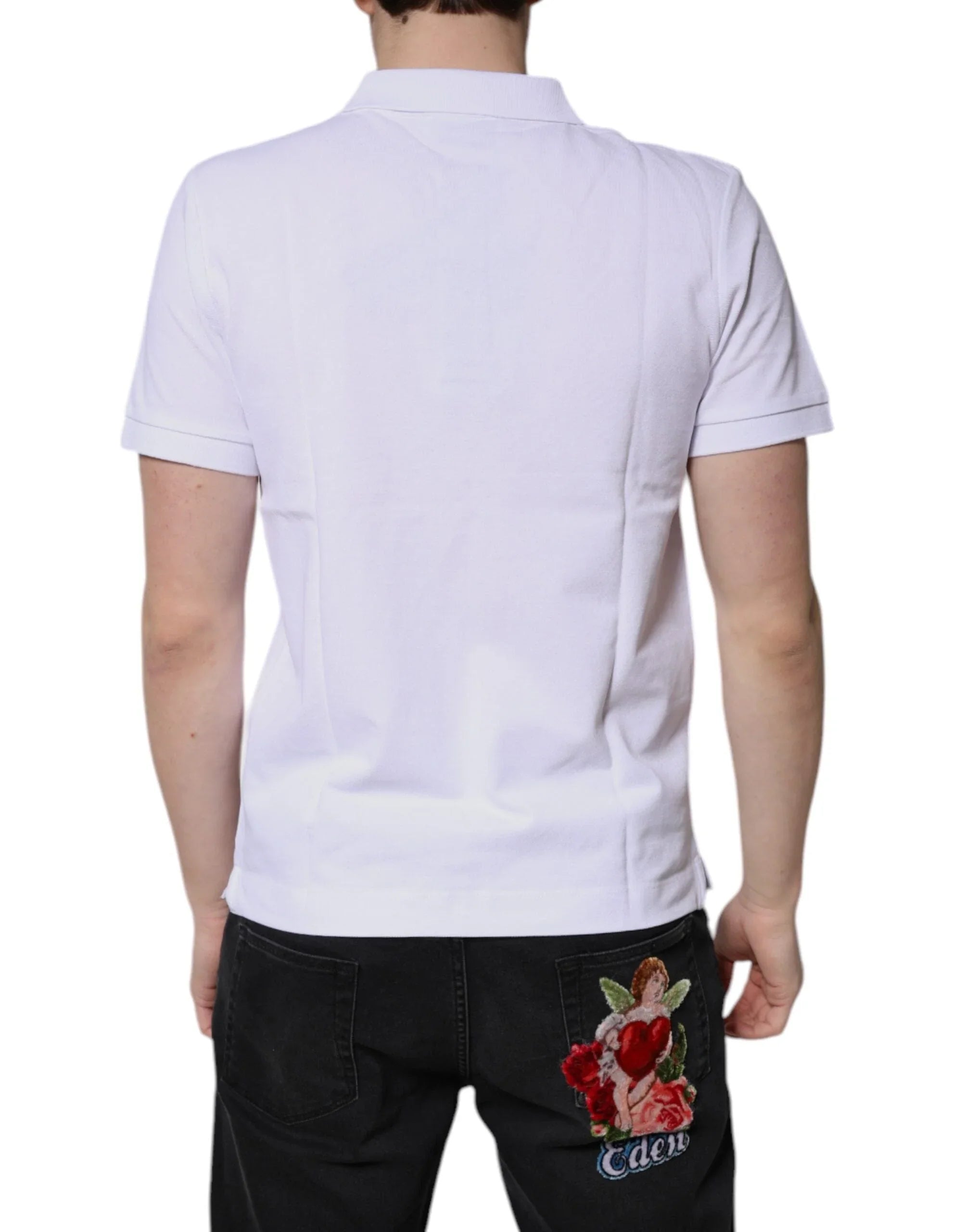 Dolce & Gabbana Premium Polos IT44 | XS Dolce & Gabbana White Cotton Crown Collared Men Polo T-shirt