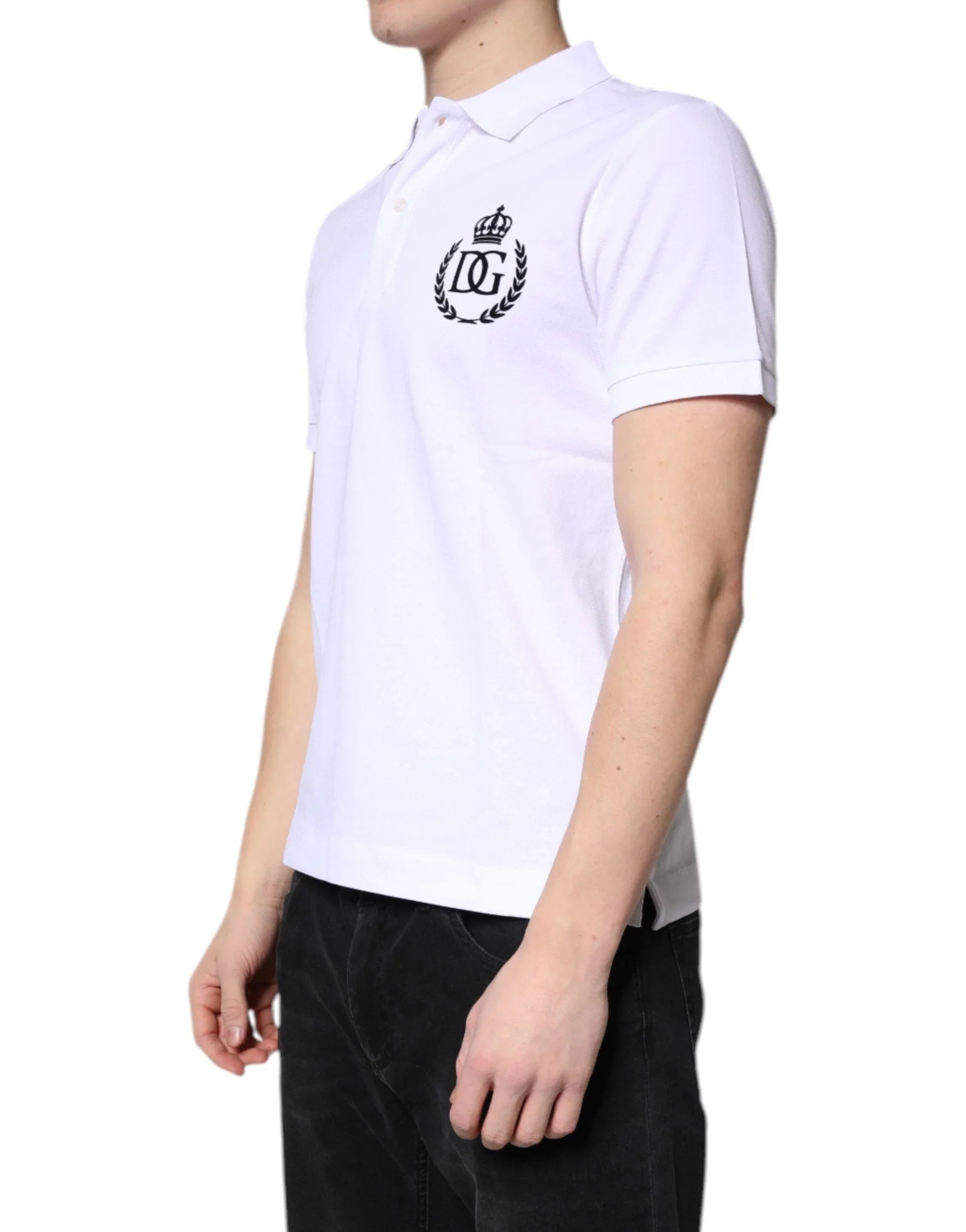 Dolce & Gabbana Premium Polos IT44 | XS Dolce & Gabbana White Cotton Crown Collared Men Polo T-shirt