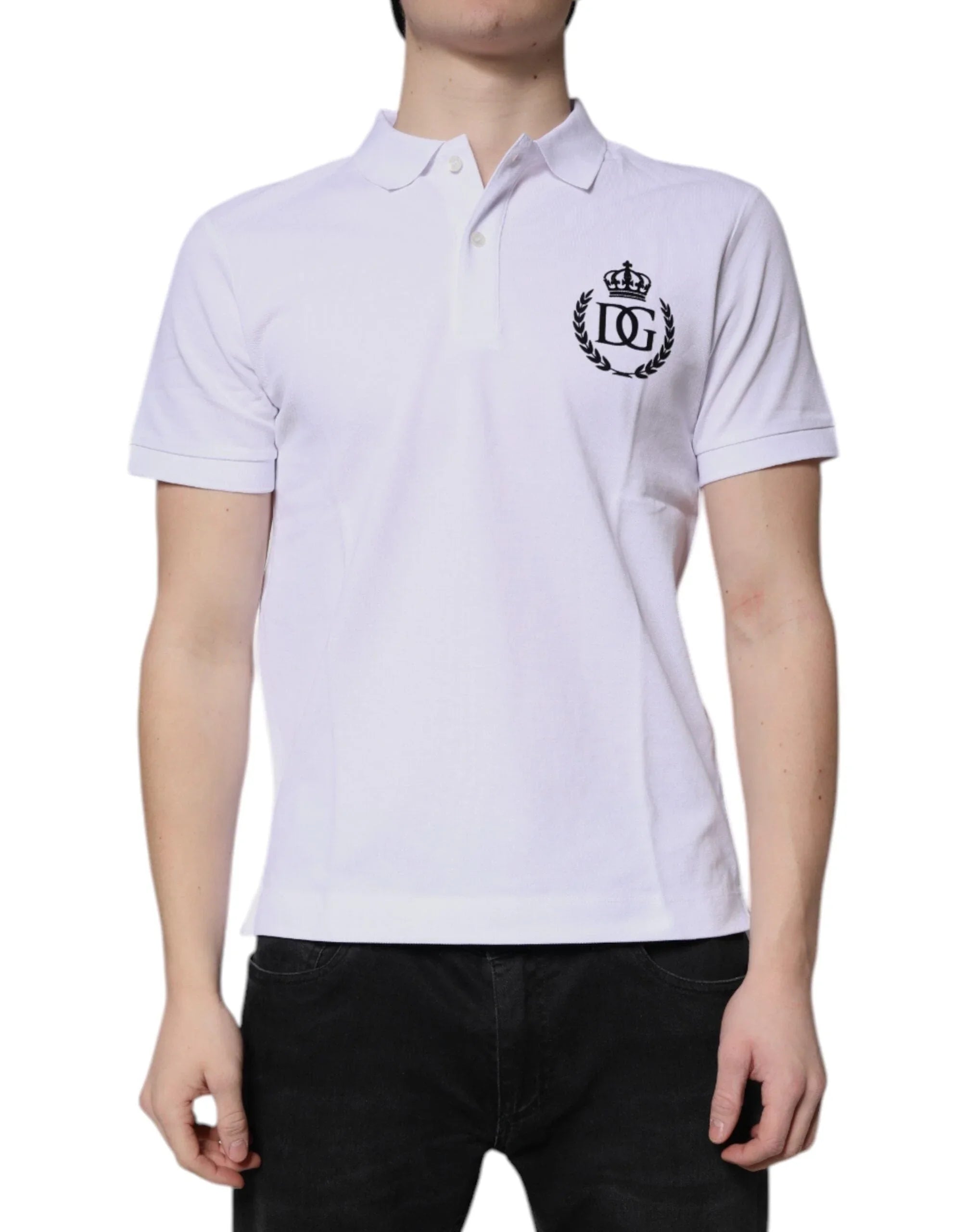 Dolce & Gabbana Premium Polos IT44 | XS Dolce & Gabbana White Cotton Crown Collared Men Polo T-shirt