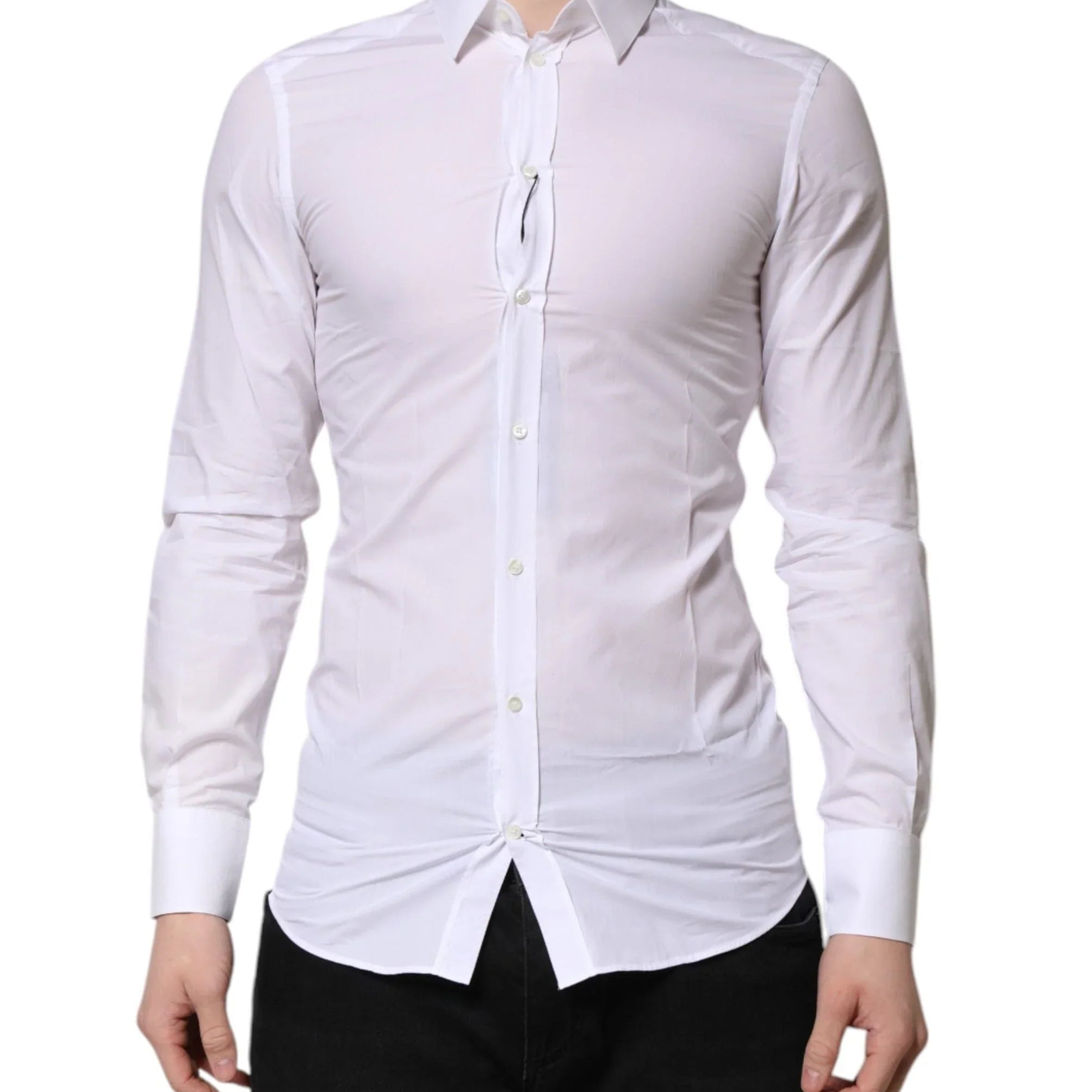 Dolce & Gabbana Dress Shirts IT39 | S Dolce & Gabbana White Cotton GOLD Long Sleeve Men Dress Shirt