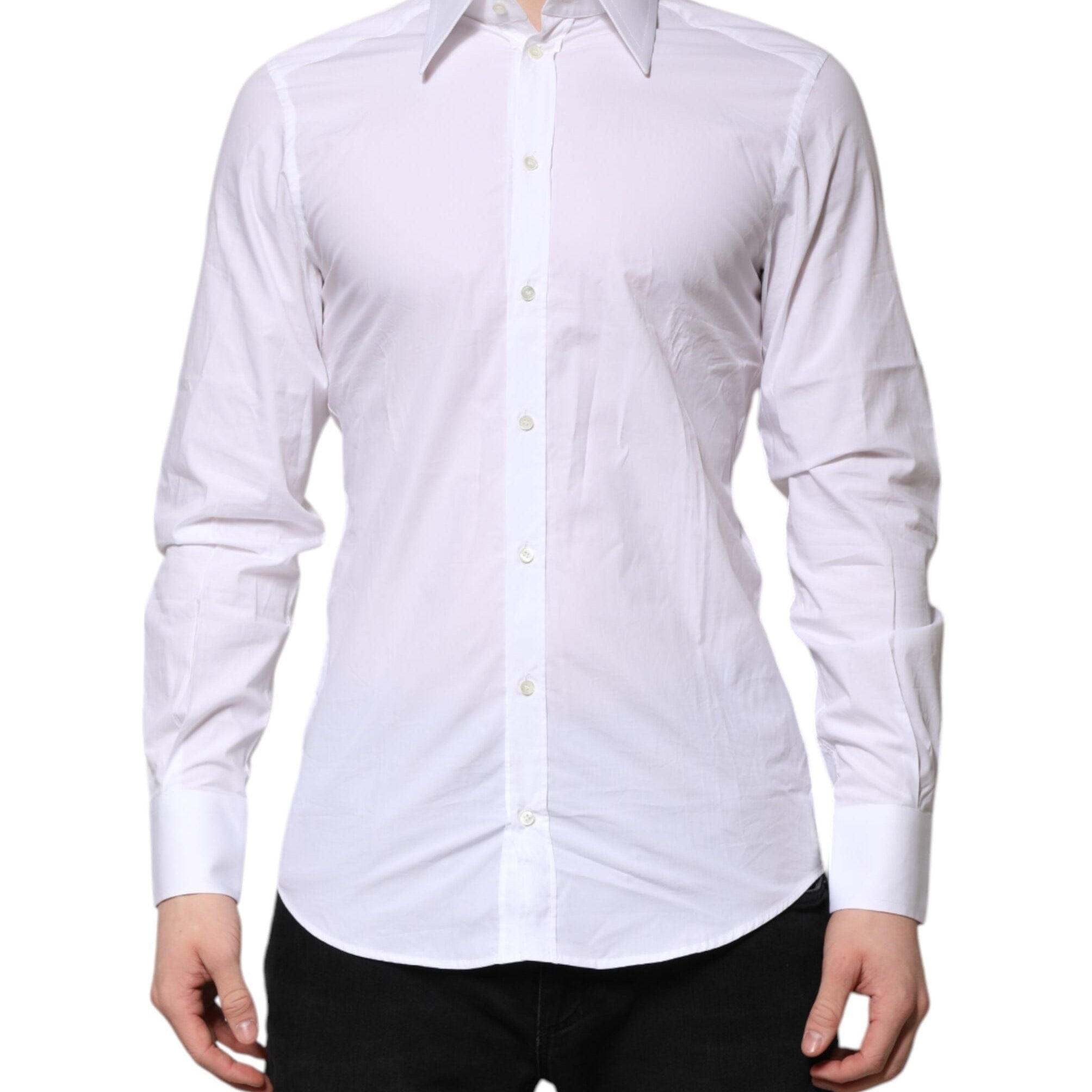 Dolce & Gabbana Dress Shirts IT39 | S Dolce & Gabbana White Cotton GOLD Long Sleeves Formal Shirt