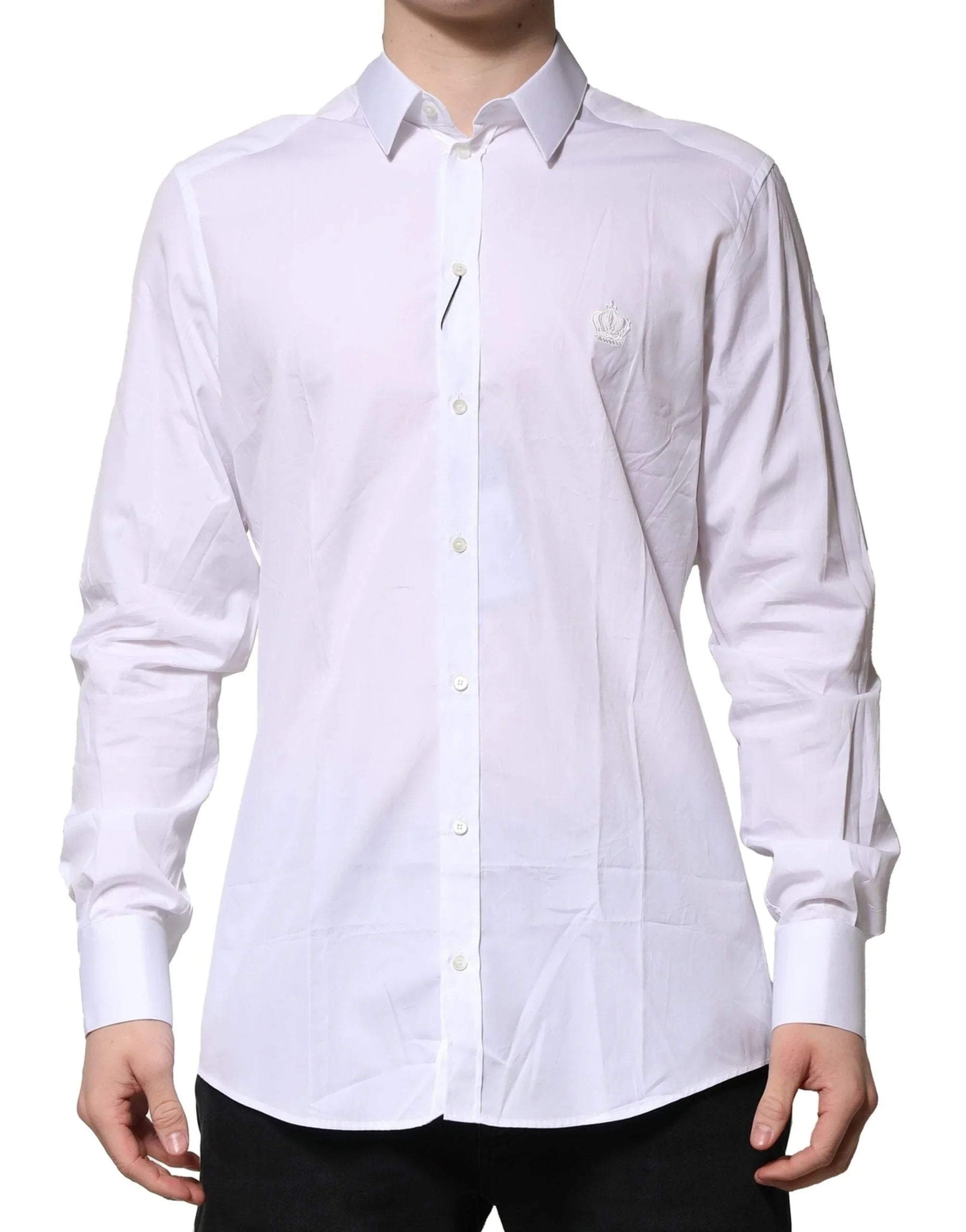 Dolce & Gabbana Dress Shirts IT39 | S Dolce & Gabbana White Cotton GOLD Long Sleeves Formal Shirt