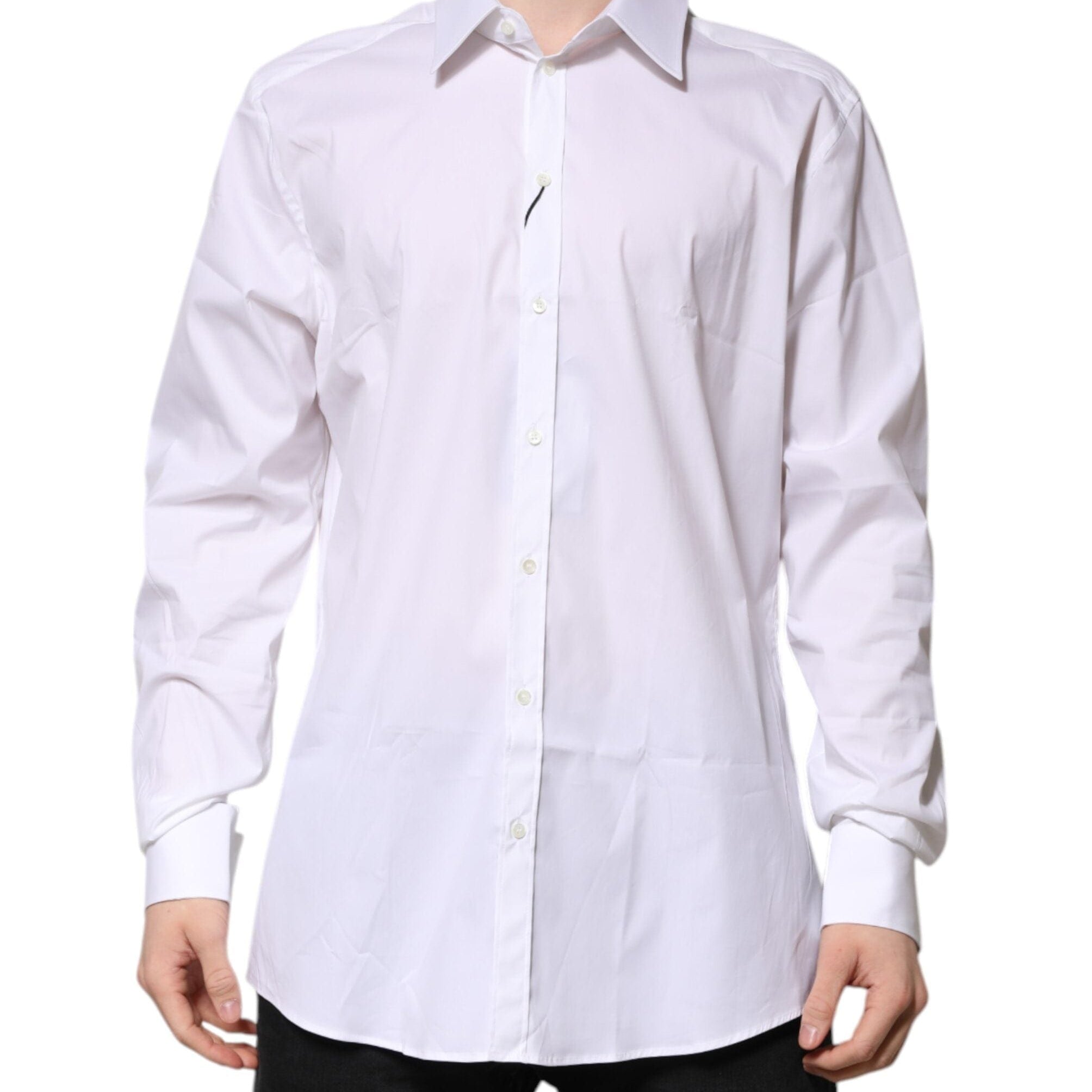 Dolce & Gabbana Dress Shirts IT45 | 3XL Dolce & Gabbana White Cotton GOLD Long Sleeves Formal Shirt