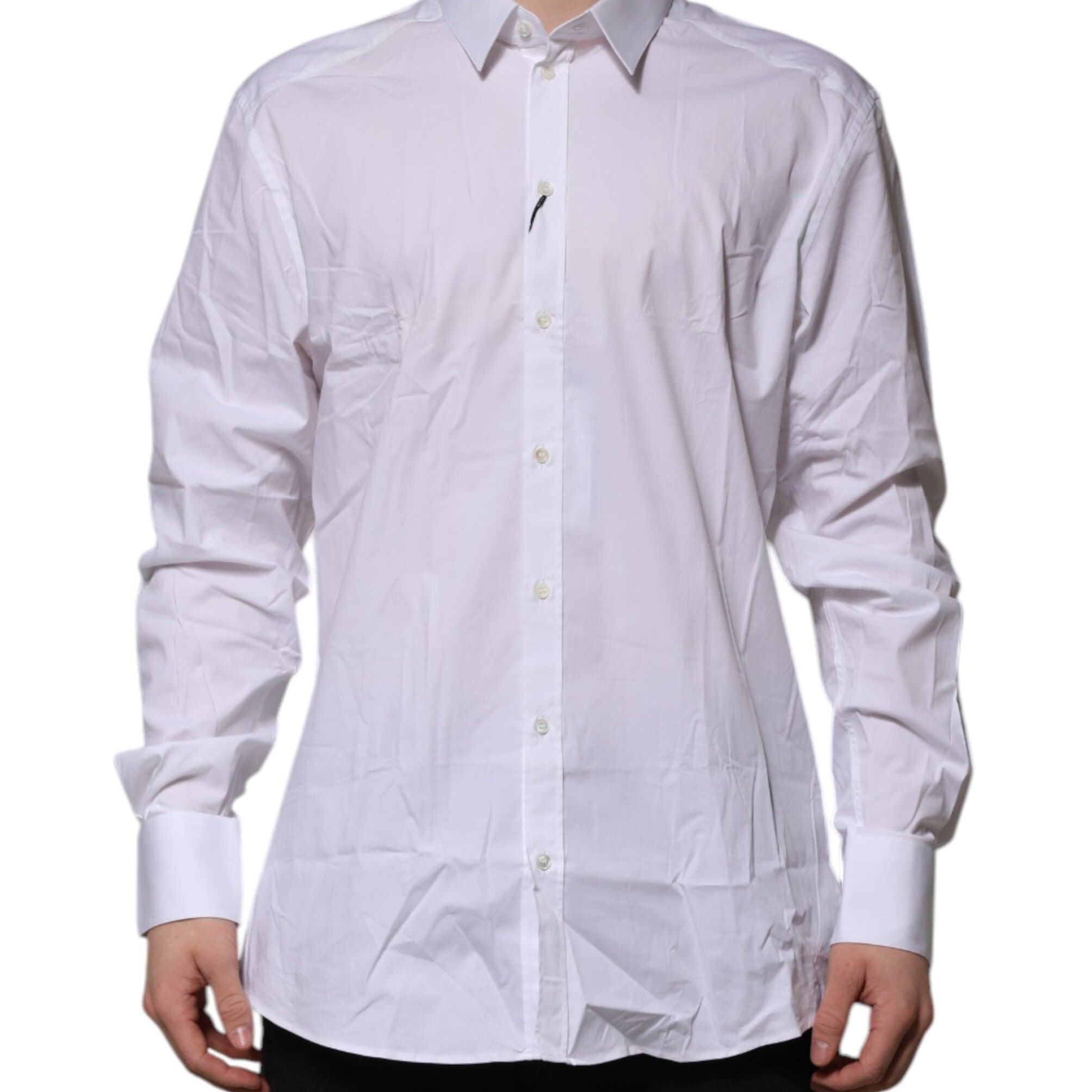 Dolce & Gabbana Dress Shirts IT45 | 3XL Dolce & Gabbana White Cotton GOLD Long Sleeves Formal Shirt
