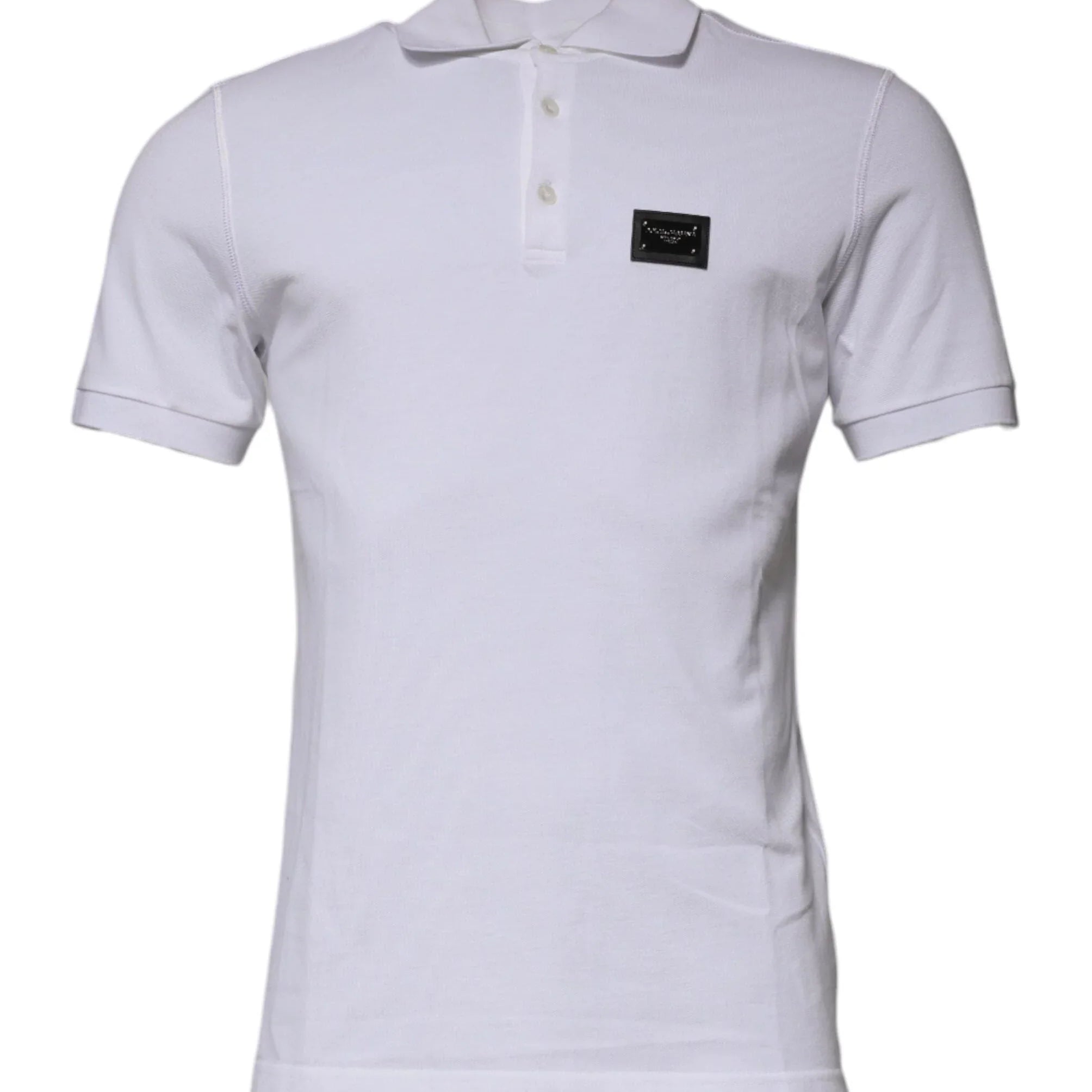 Dolce & Gabbana Premium Polos IT50 | L Dolce & Gabbana White Cotton Logo Plaque Collared Polo T-shirt
