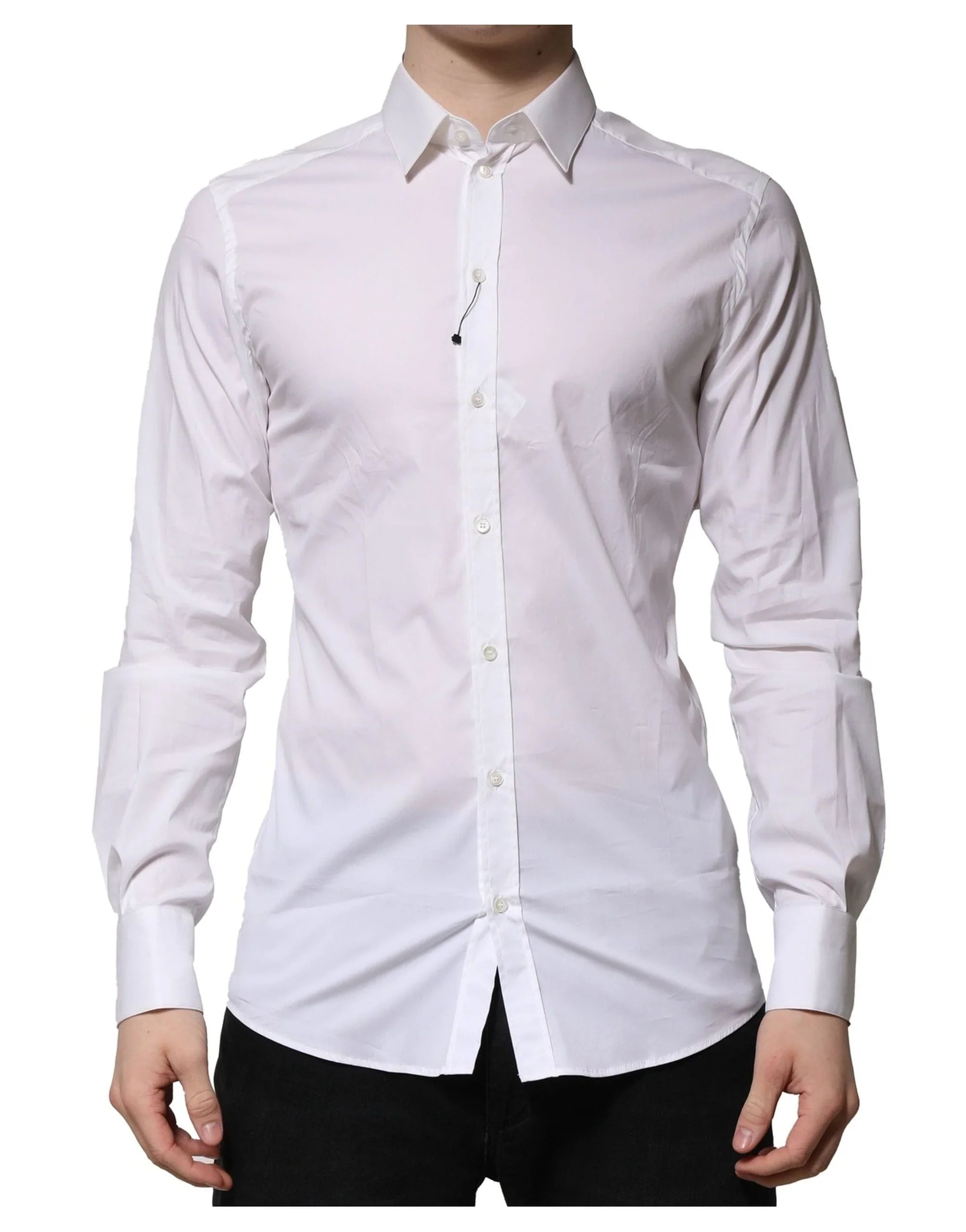 Dolce & Gabbana Dress Shirts IT37 | XS Dolce & Gabbana White Cotton Long Sleeves GOLD Formal Shirt