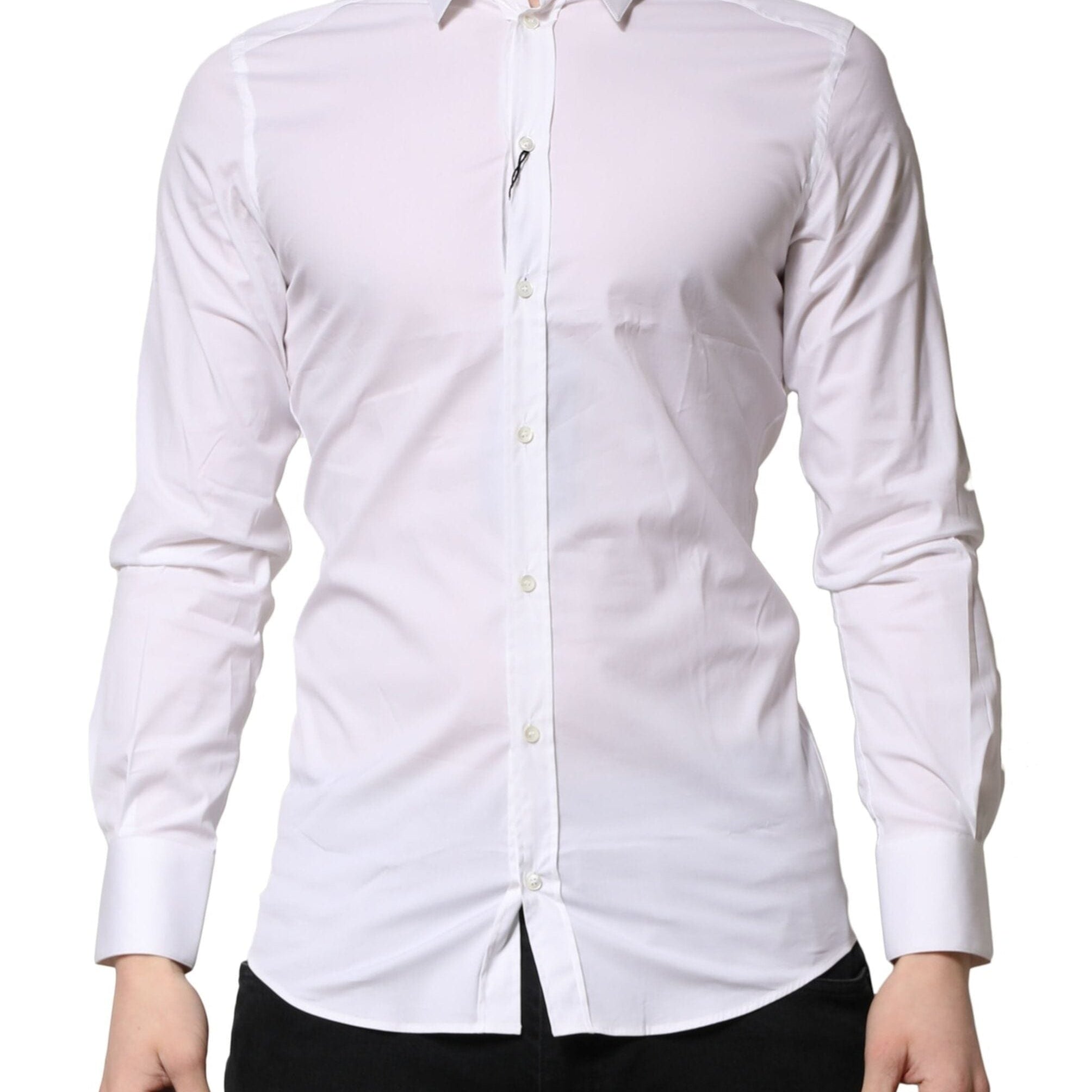Dolce & Gabbana Dress Shirts Dolce & Gabbana White GOLD Cotton Men Dress Formal Shirt