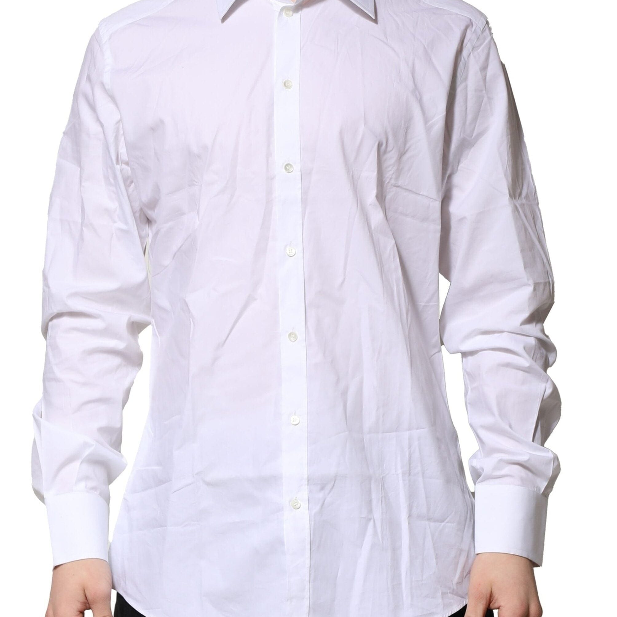 Dolce & Gabbana Dress Shirts IT43 | 2XL Dolce & Gabbana White GOLD Long Sleeves Dress Formal Shirt