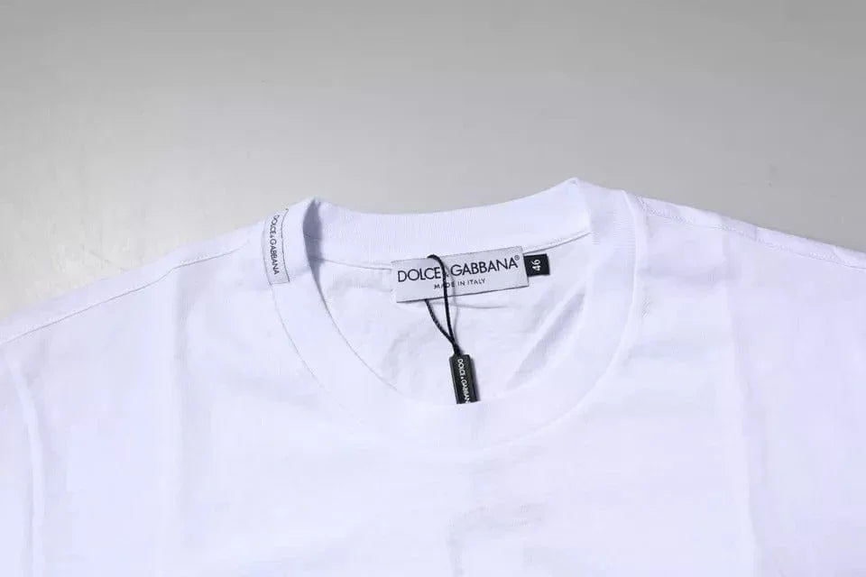 Dolce & Gabbana T-Shirts Dolce & Gabbana White Logo Plaque Cotton Crew Neck T-shirt