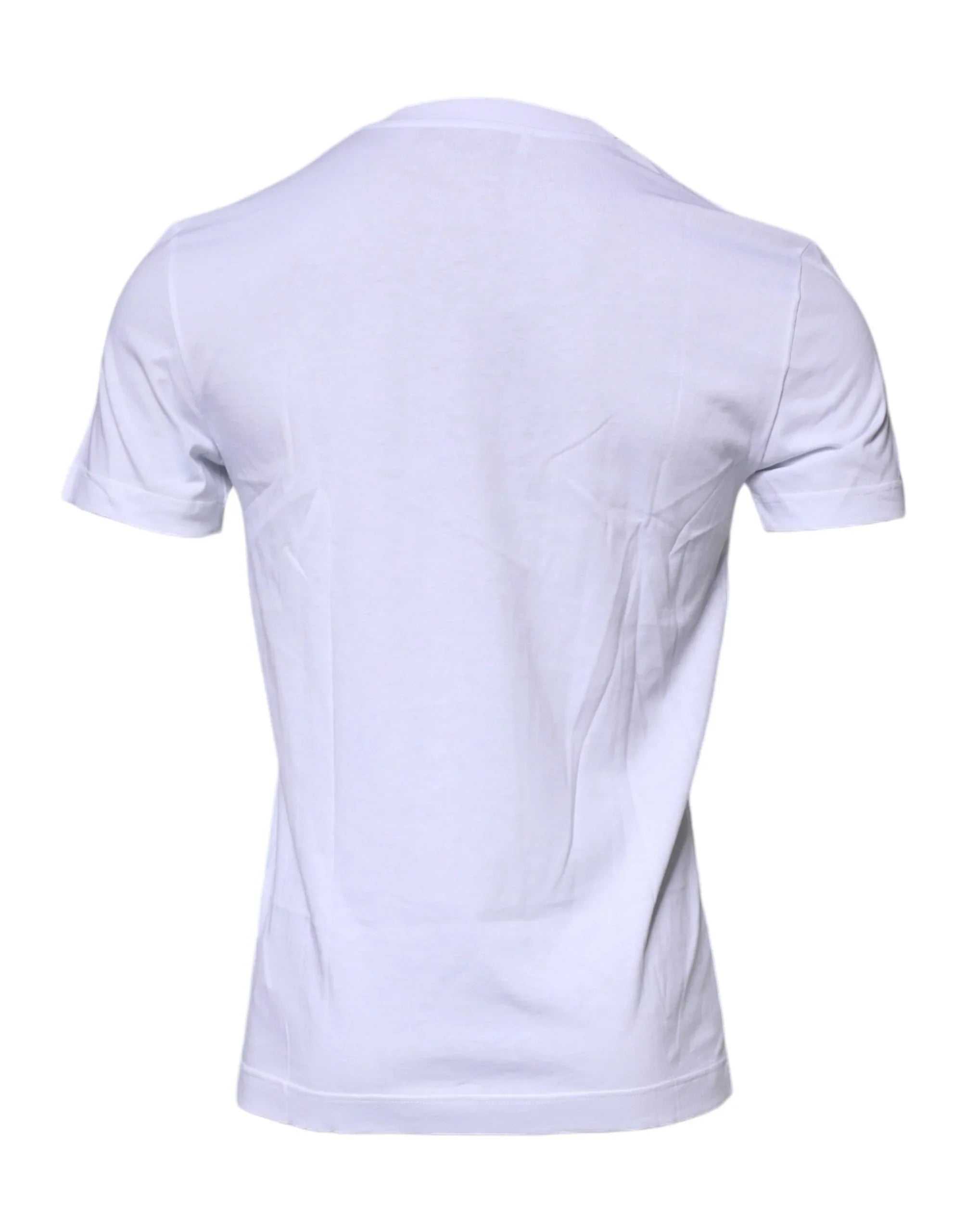 Dolce & Gabbana T-Shirts Dolce & Gabbana White Logo Plaque Cotton Crew Neck T-shirt