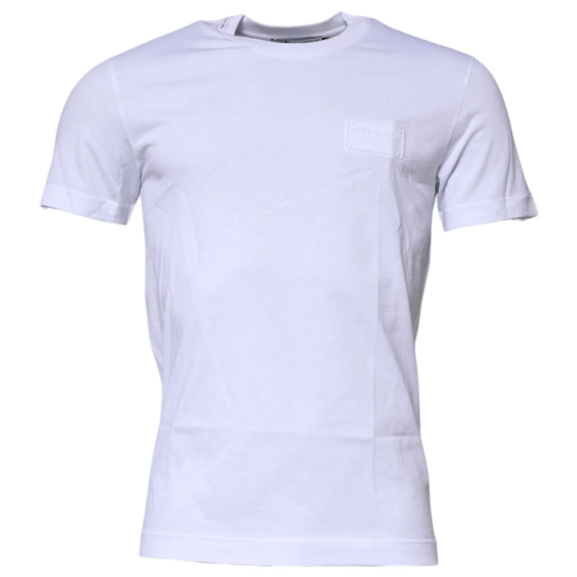 Dolce & Gabbana T-Shirts Dolce & Gabbana White Logo Plaque Cotton Crew Neck T-shirt