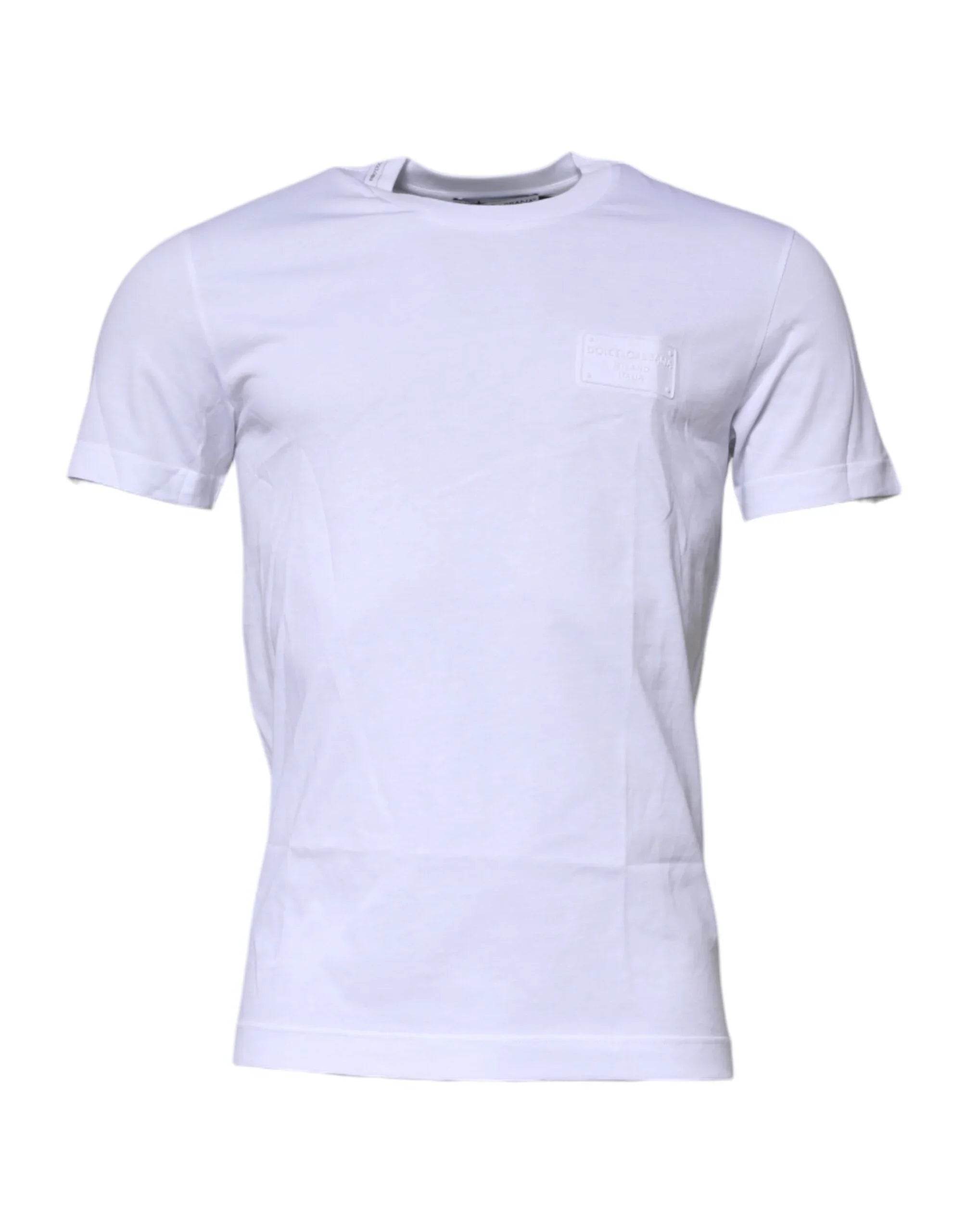 Dolce & Gabbana T-Shirts Dolce & Gabbana White Logo Plaque Cotton Crew Neck T-shirt