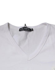 Dolce & Gabbana T-Shirts IT56 | XXL Dolce & Gabbana White Logo V-neck Short Sleeve T-shirt