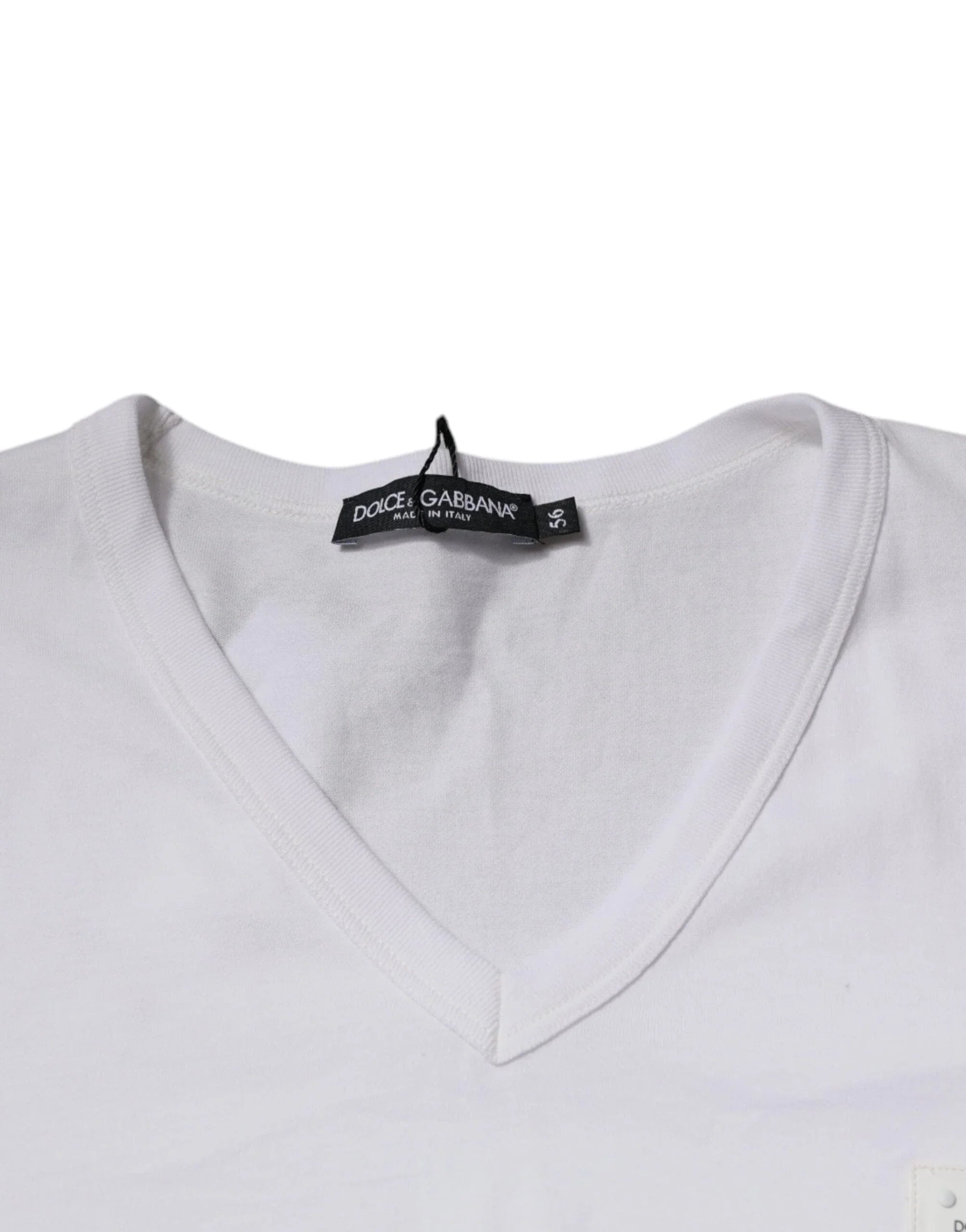 Dolce & Gabbana T-Shirts IT56 | XXL Dolce & Gabbana White Logo V-neck Short Sleeve T-shirt