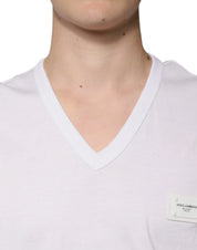 Dolce & Gabbana T-Shirts IT56 | XXL Dolce & Gabbana White Logo V-neck Short Sleeve T-shirt