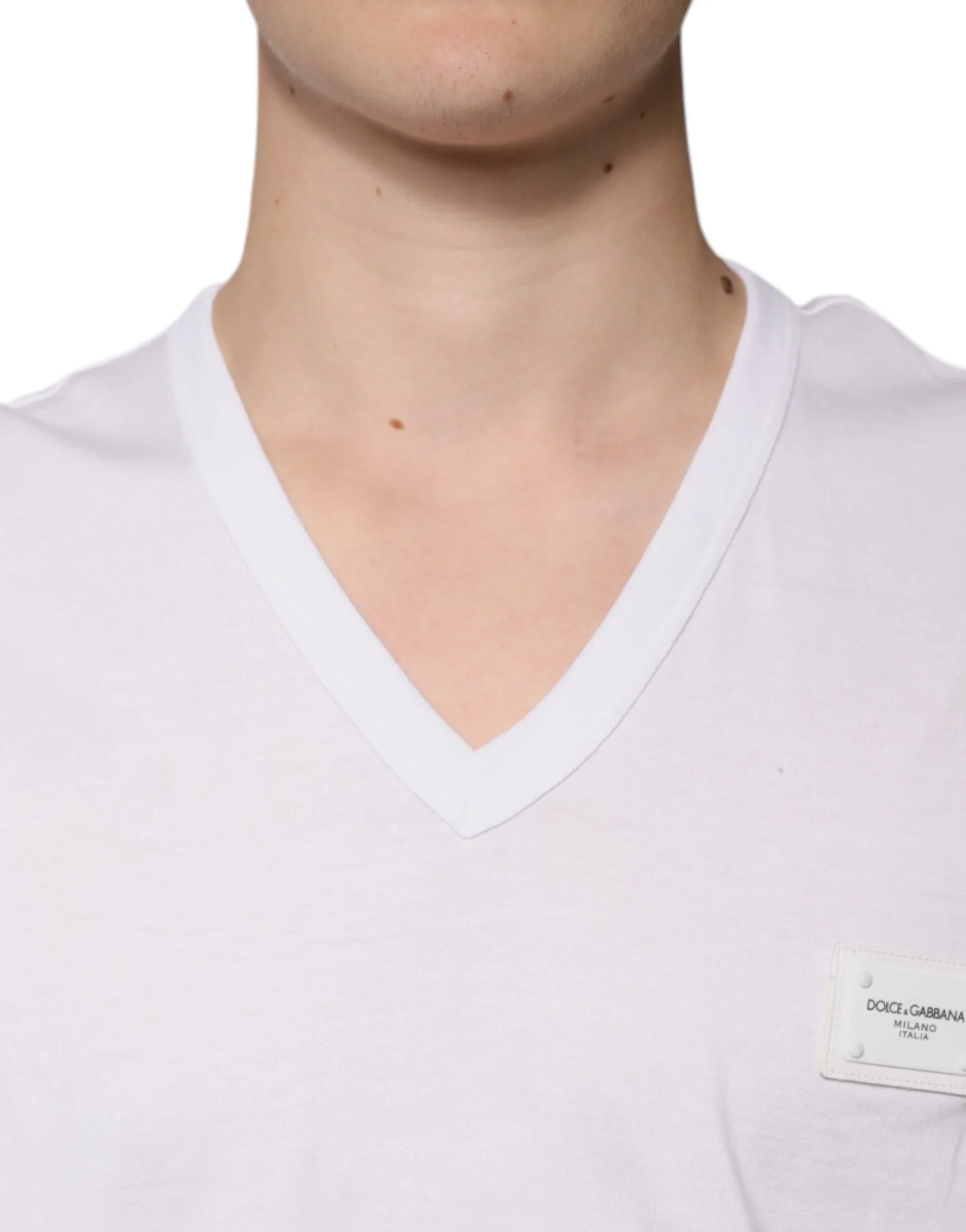 Dolce & Gabbana T-Shirts IT56 | XXL Dolce & Gabbana White Logo V-neck Short Sleeve T-shirt