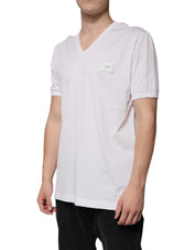 Dolce & Gabbana T-Shirts IT56 | XXL Dolce & Gabbana White Logo V-neck Short Sleeve T-shirt