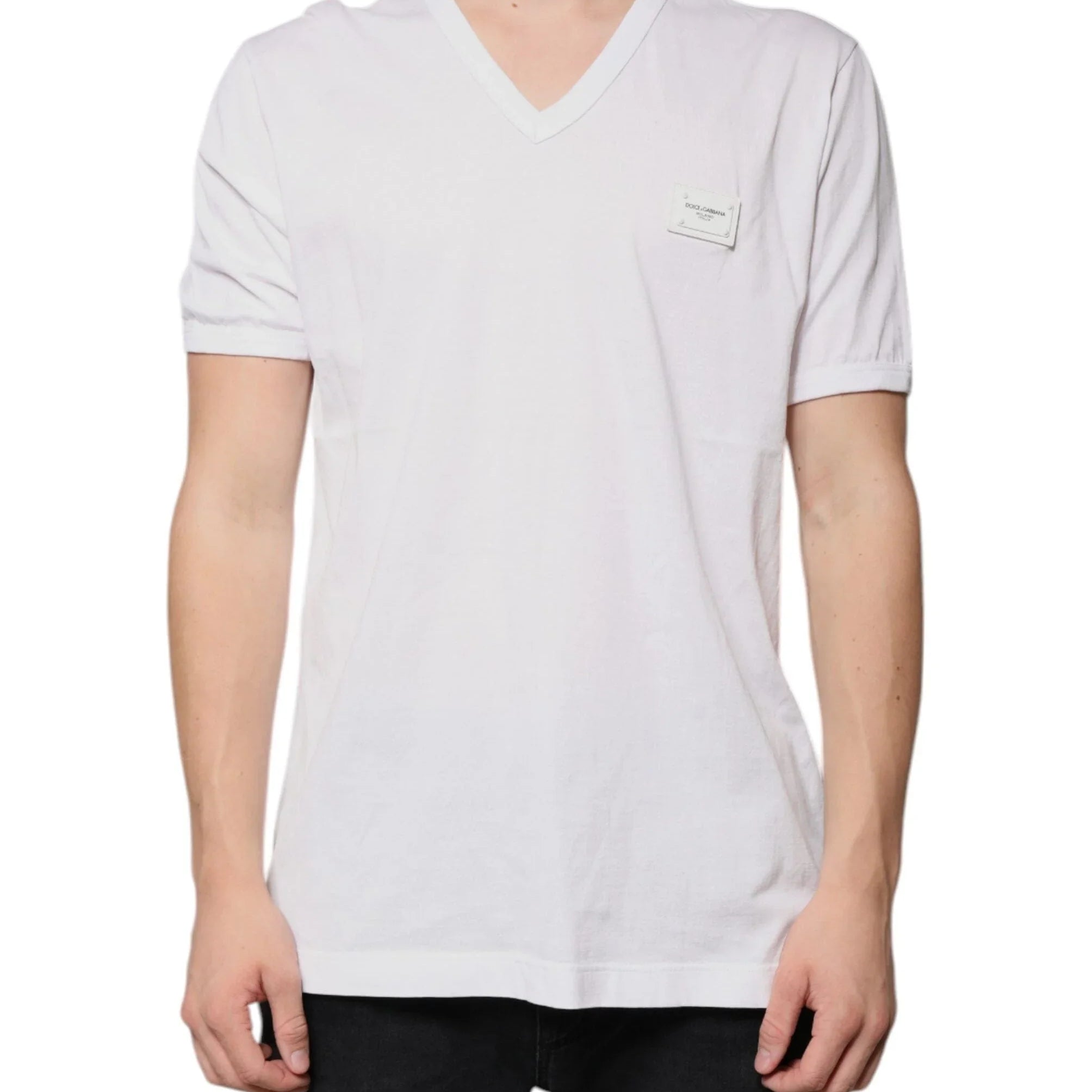 Dolce & Gabbana T-Shirts IT56 | XXL Dolce & Gabbana White Logo V-neck Short Sleeve T-shirt