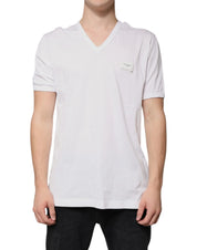 Dolce & Gabbana T-Shirts IT56 | XXL Dolce & Gabbana White Logo V-neck Short Sleeve T-shirt