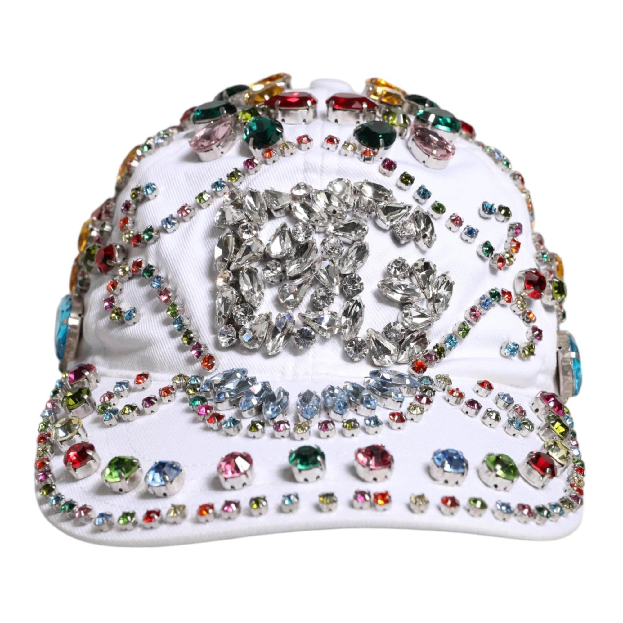 Dolce & Gabbana 58 cm|M Dolce & Gabbana White Multicolor Crystal Embellish Baseball Cap