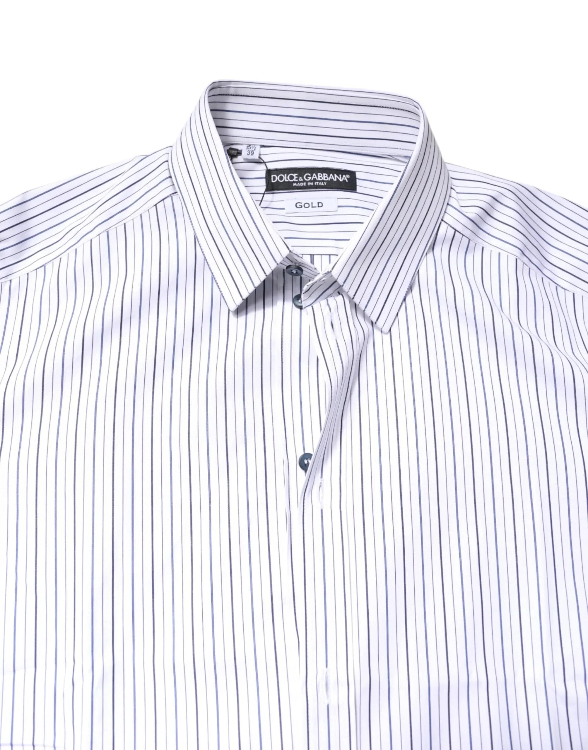 Dolce & Gabbana Dress Shirts IT39 | S Dolce & Gabbana White Stripes GOLD Cotton Formal Shirt